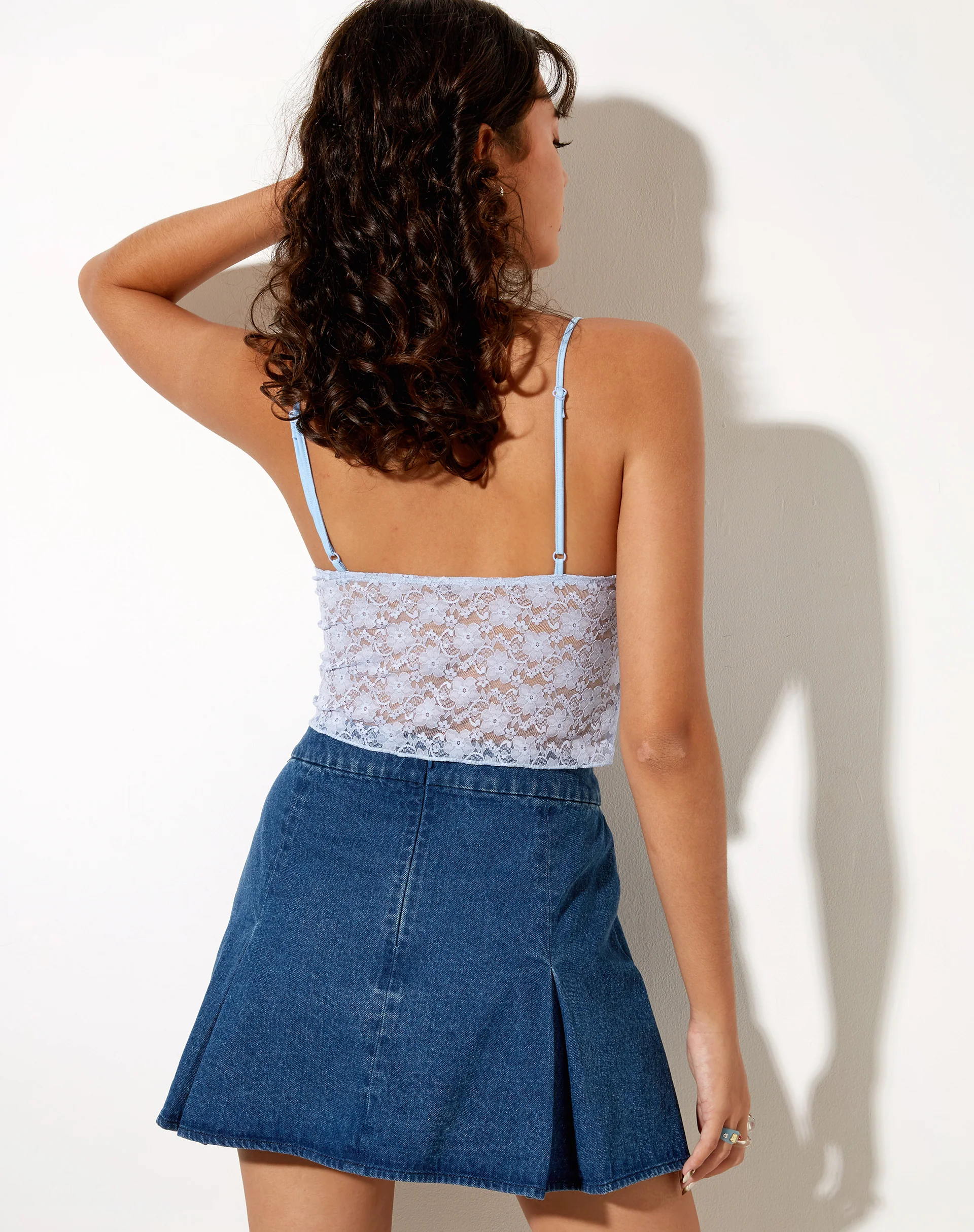 Mayrinda Crop Top in Lace Powder Blue - Awmao