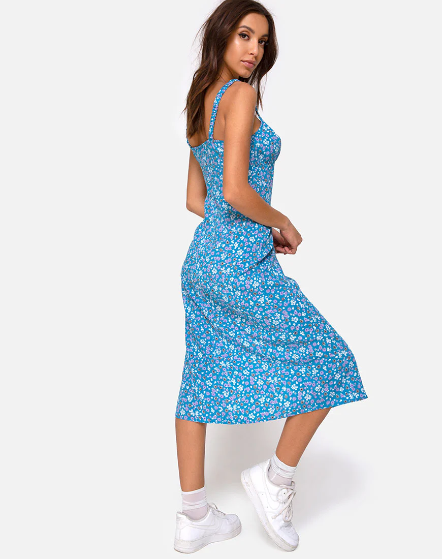 Jova Midi Dress in Bloom Baby Blue - Awmao