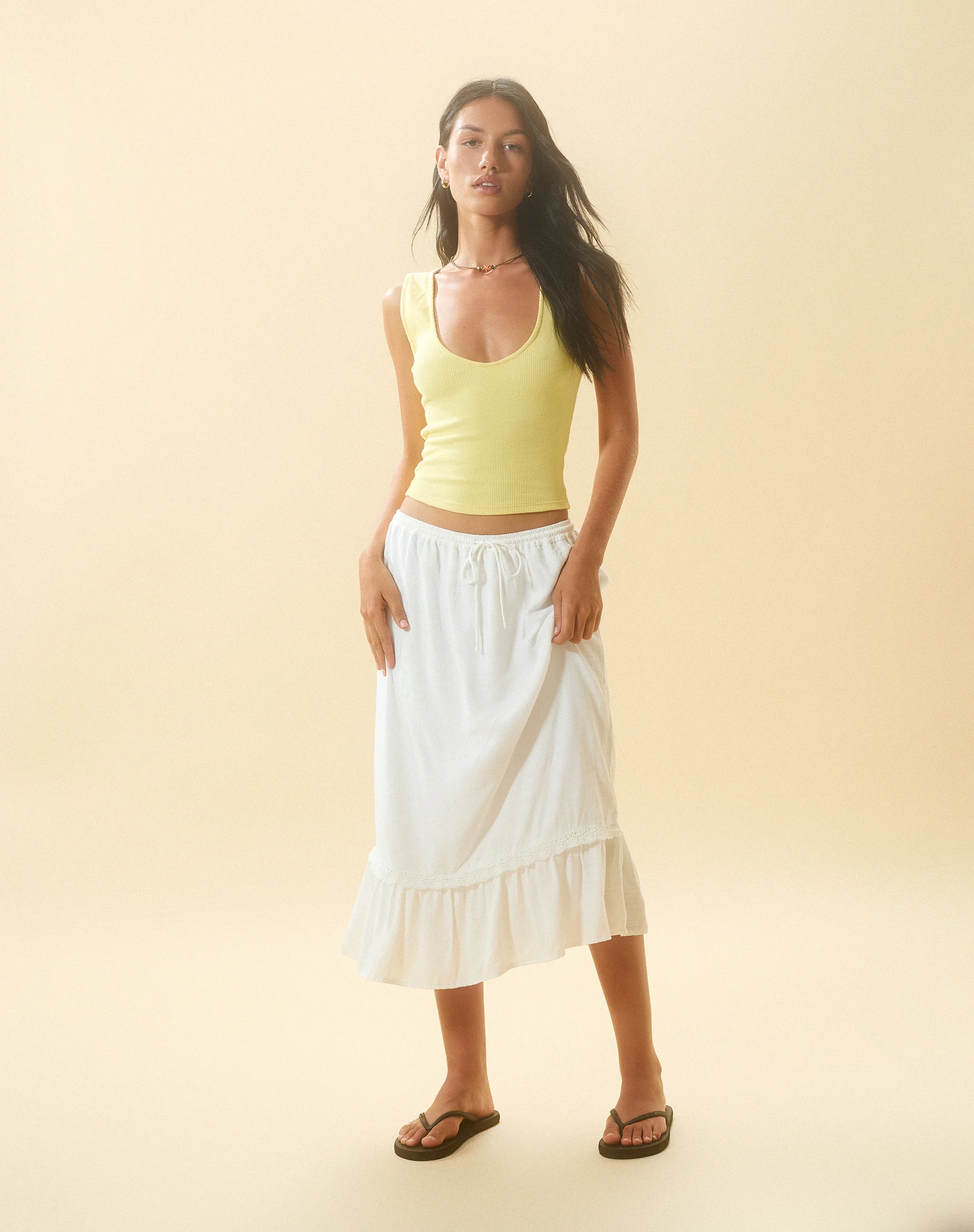 Kokies Frill Hem Midi Skirt in White - Awmao