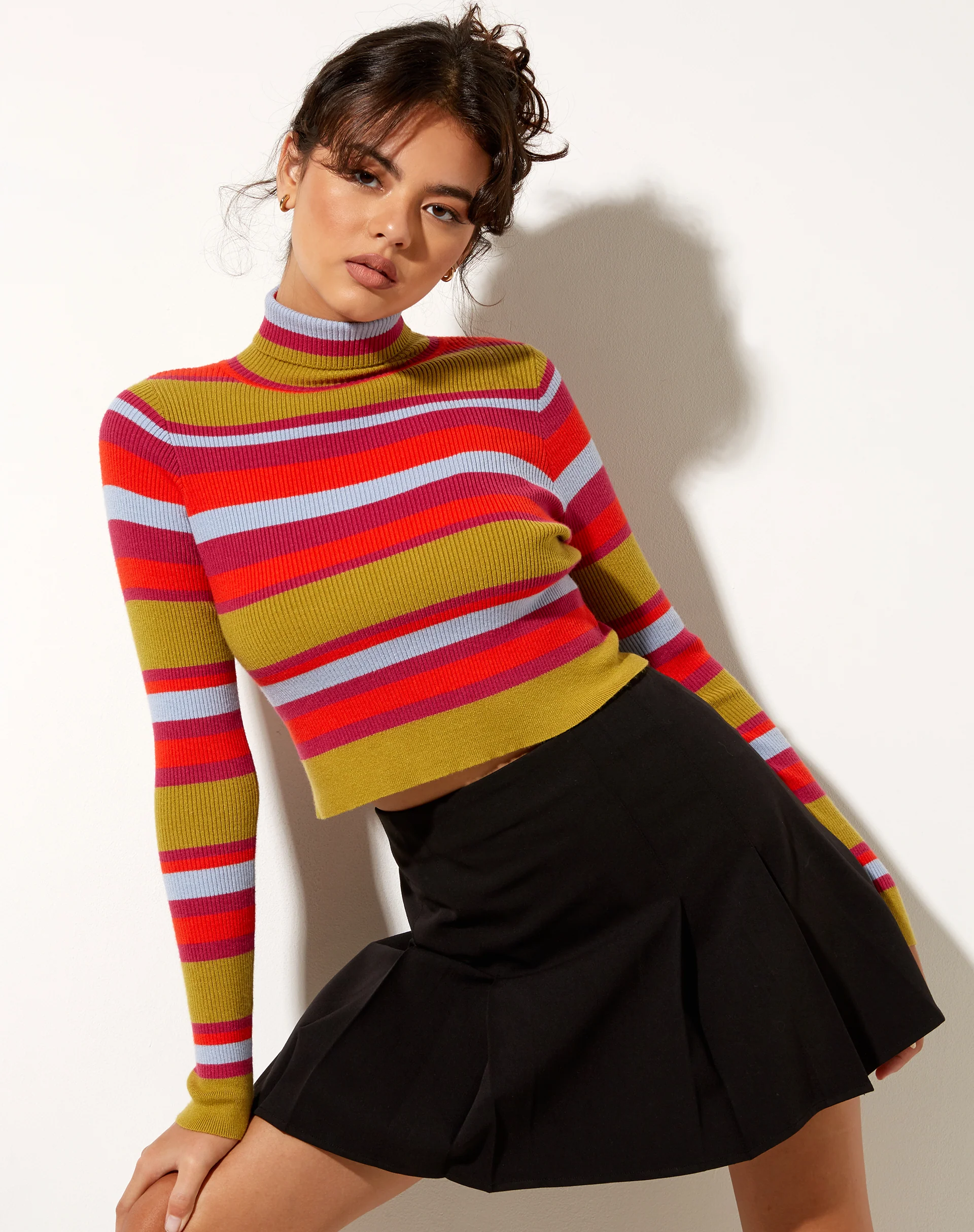 Josea Top in Stripe Palm Orange Purple and Blue - Awmao