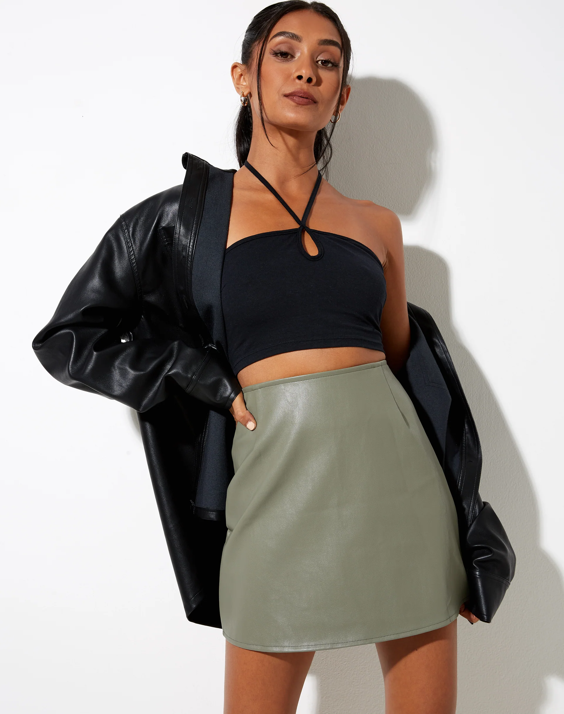 Pelmo Mini Skirt in Pu Green - Awmao