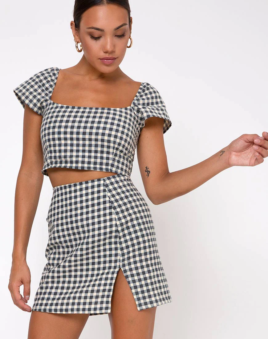 Sheny Mini Skirt in Gingham Cream - Awmao