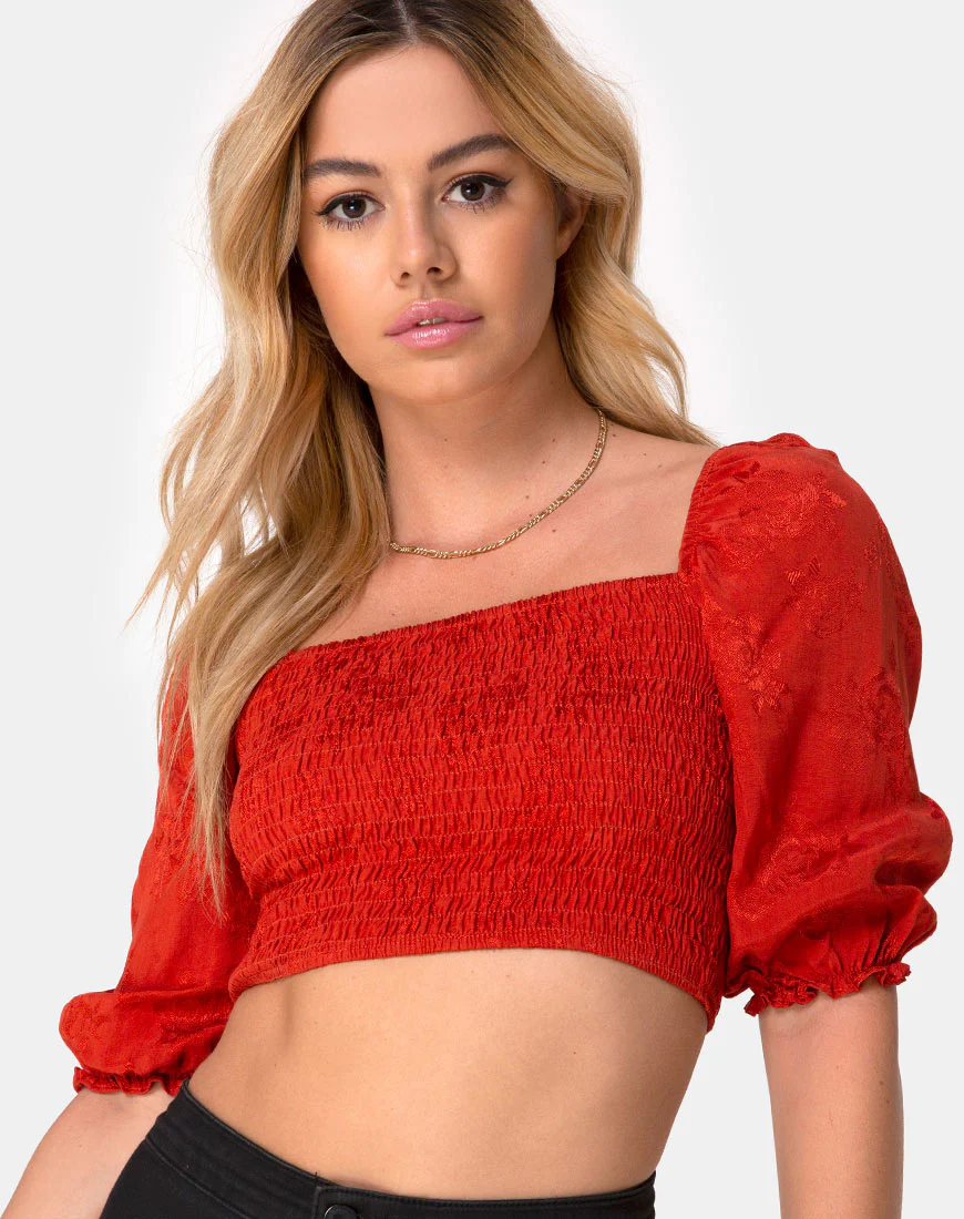 Lilian Crop Top in Satin Rose Rust - Awmao