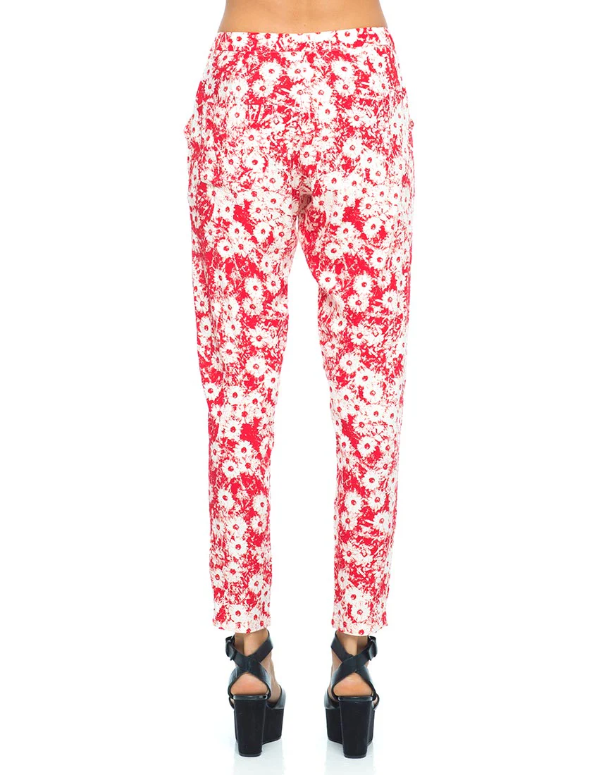 Motel Logan Peg Leg Trouser in Xerox Daisy Red - Awmao