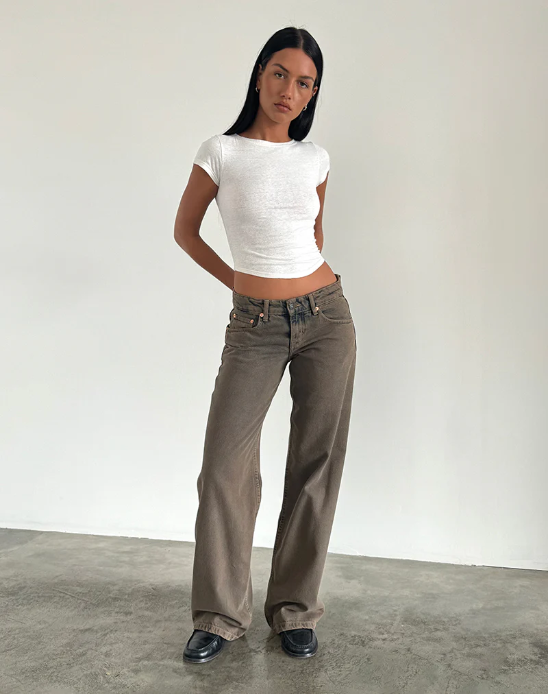 Low Rise Parallel Jeans in Dark Sand - Awmao