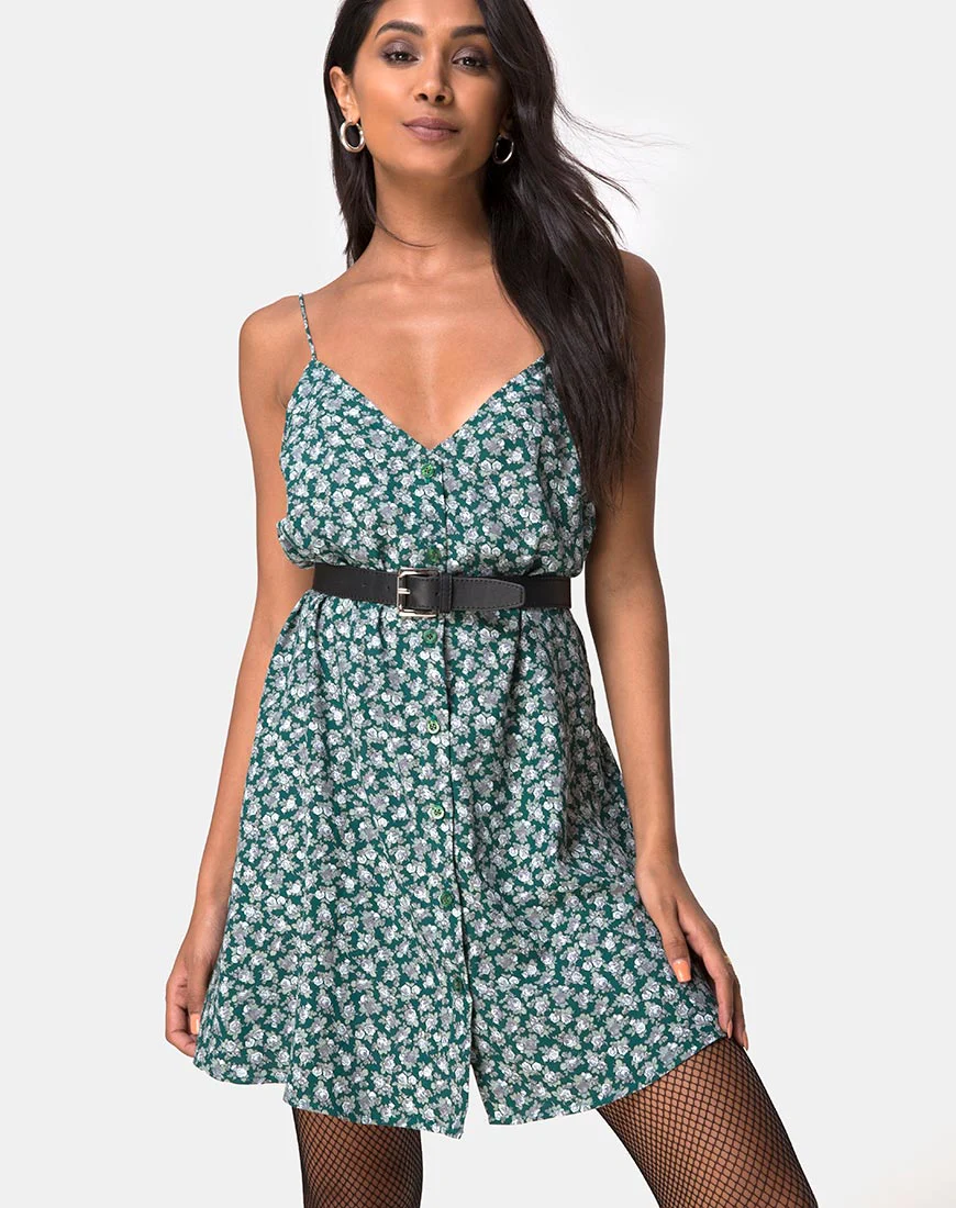 Sanna Slip Dress in Floral Bloom Green - Awmao