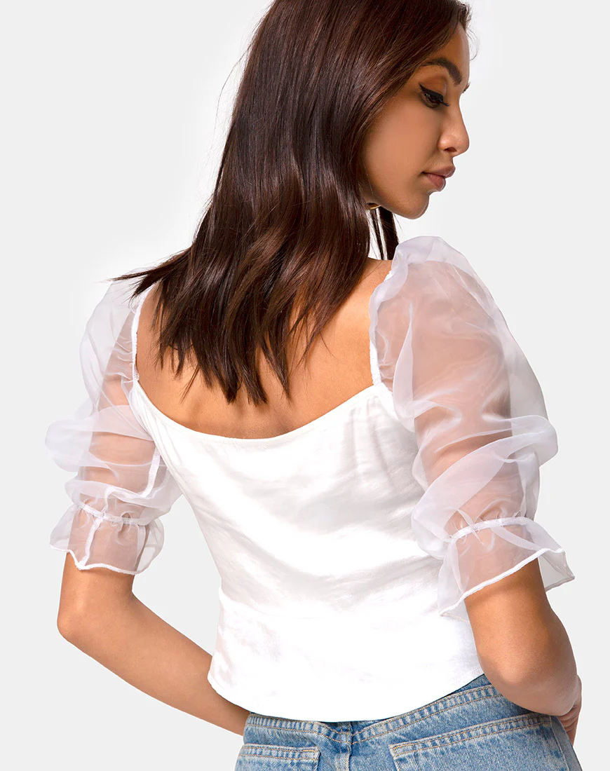 Viquela Crop Top in Organza Cream - Awmao