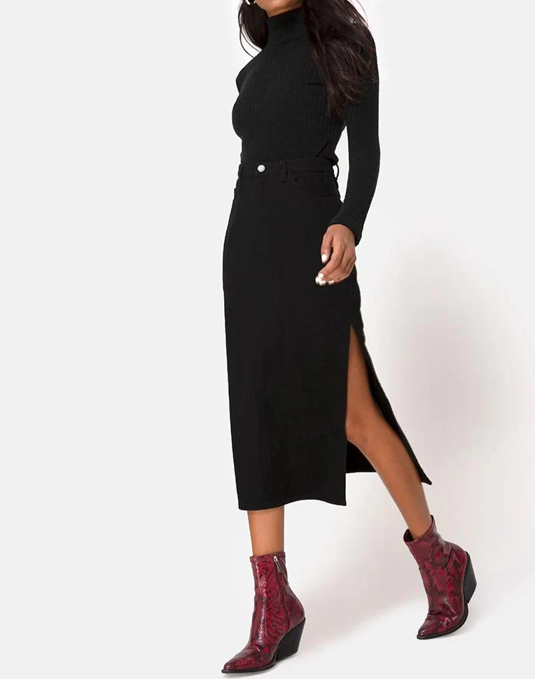 Lyra Midi Skirt in Black - Awmao