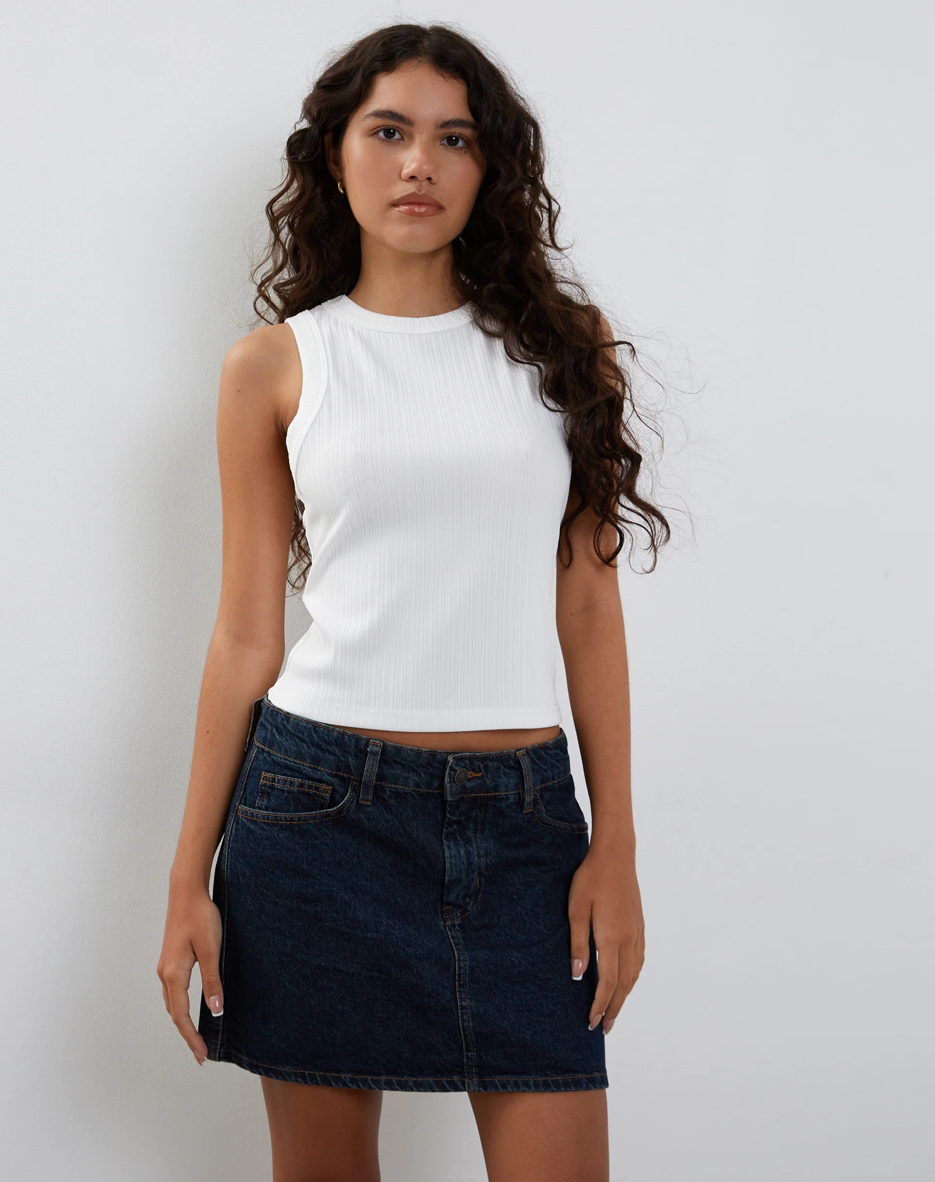 Lorde Ribbed Vest Top in Ivory - Awmao