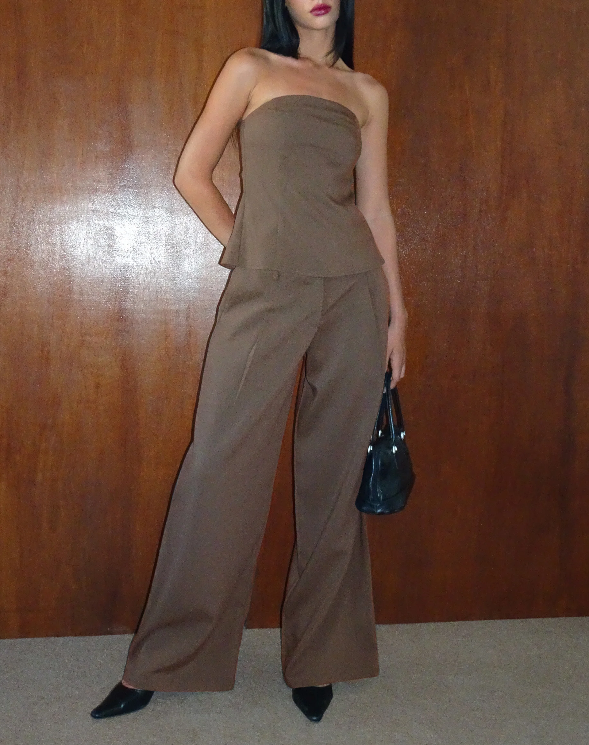 Salisu Wide Leg Trouser in Tailoring Taupe - Awmao