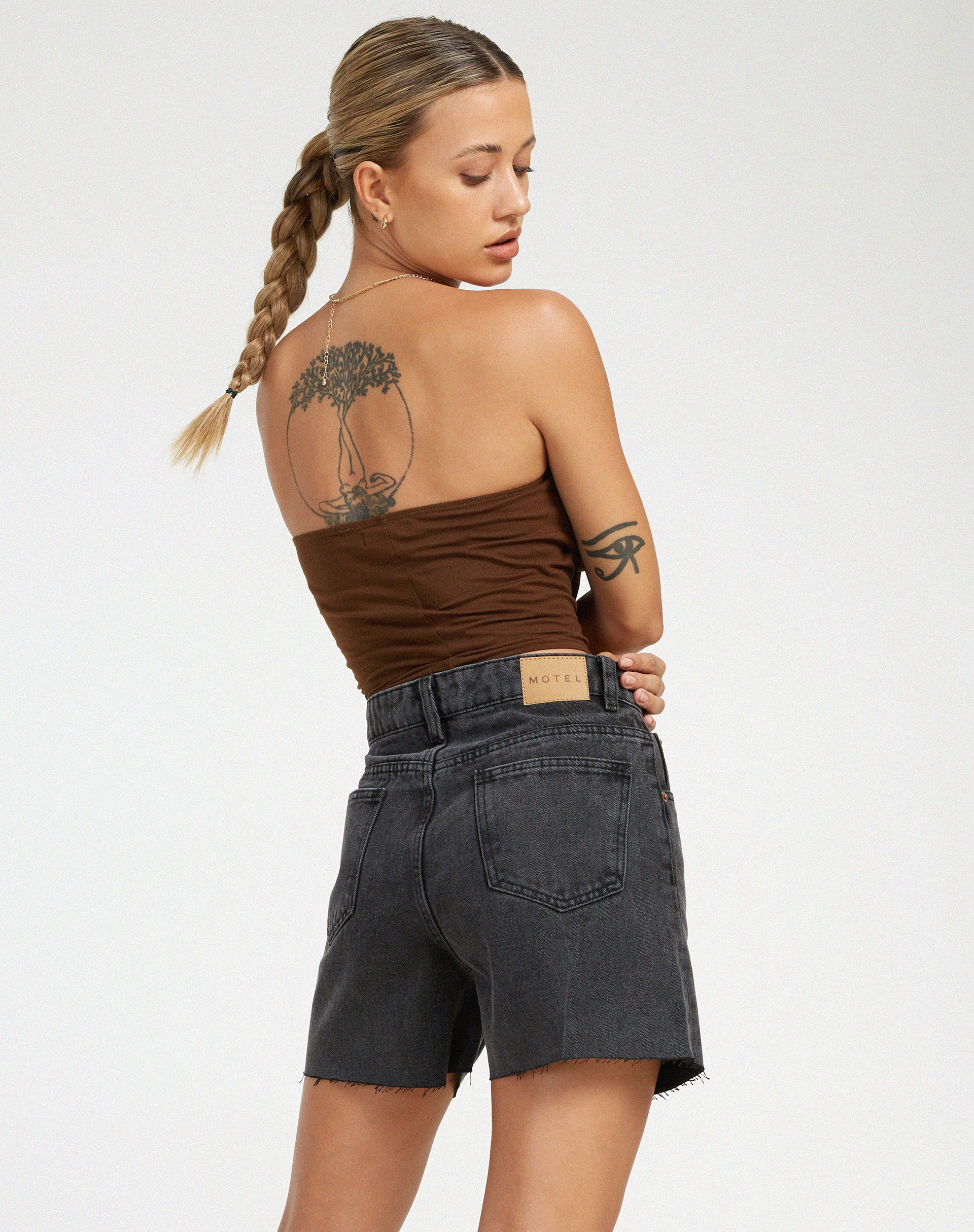 Mid Length Denim Shorts in Black Wash - Awmao