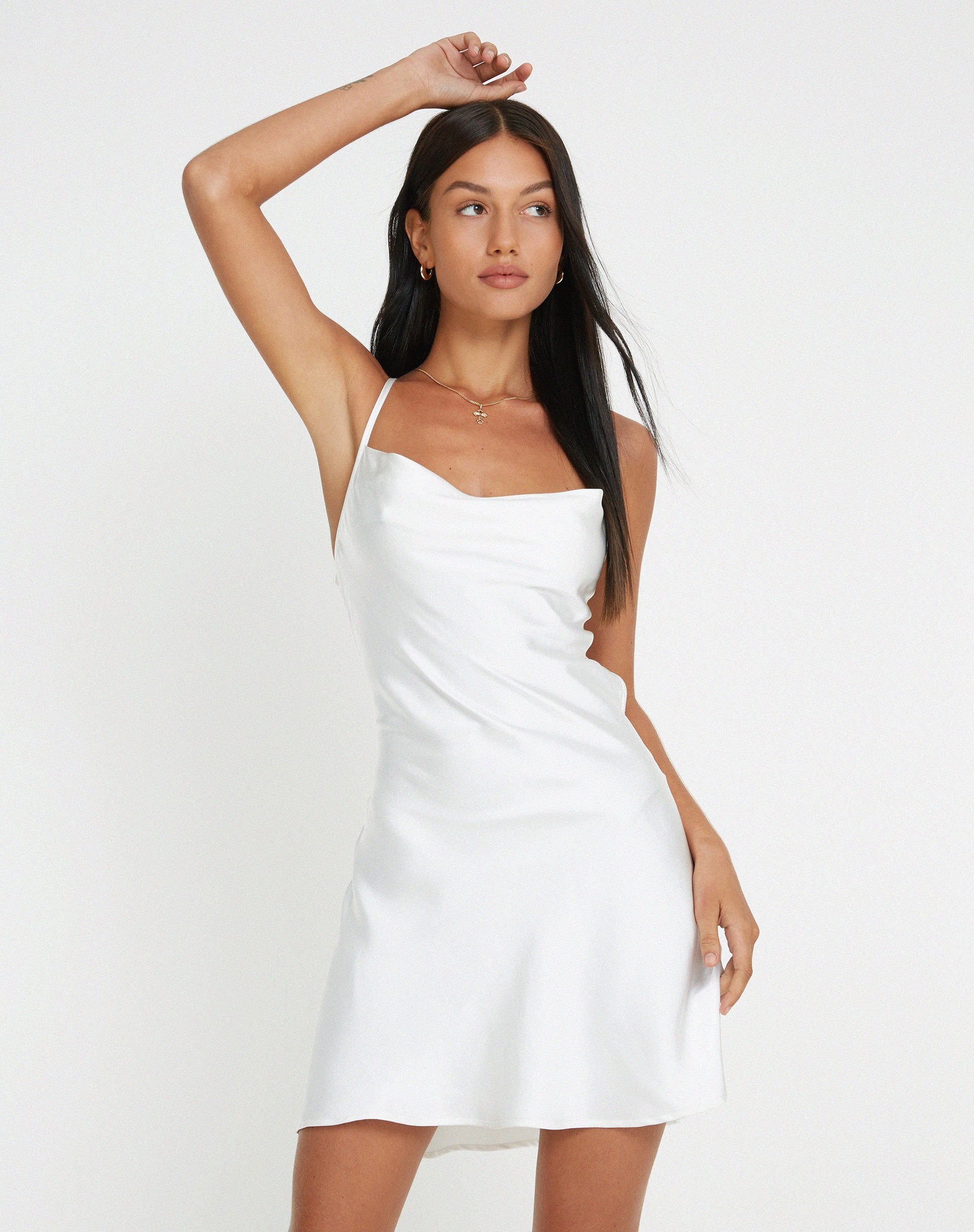 Zenita Mini Dress in Satin Ivory - Awmao