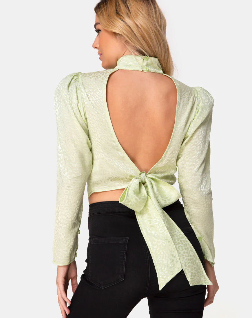 Jasty Crop Top in Satin Cheetah Pistachio - Awmao