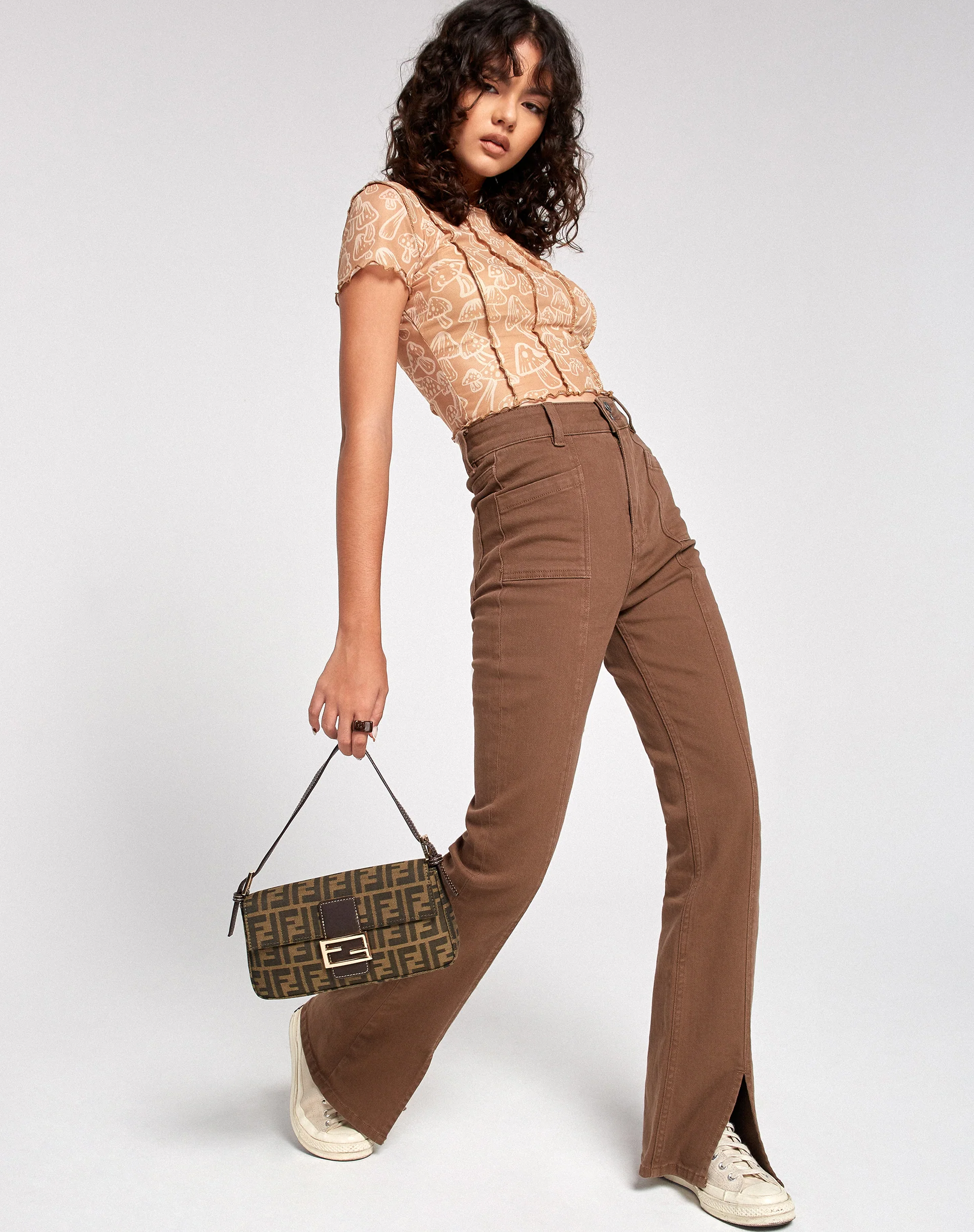 Tinara Crop Top in Tan Mushroom - Awmao