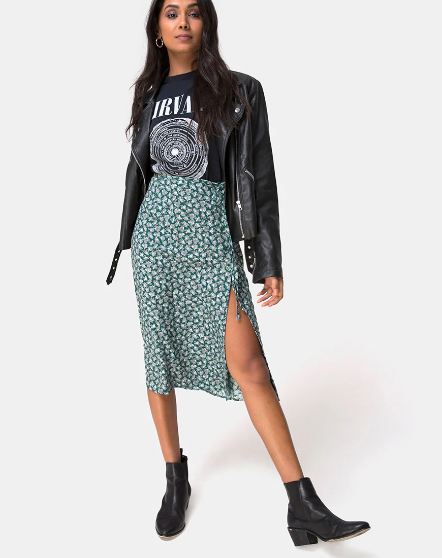 Gamaris Skirt in Floral Bloom Green - Awmao