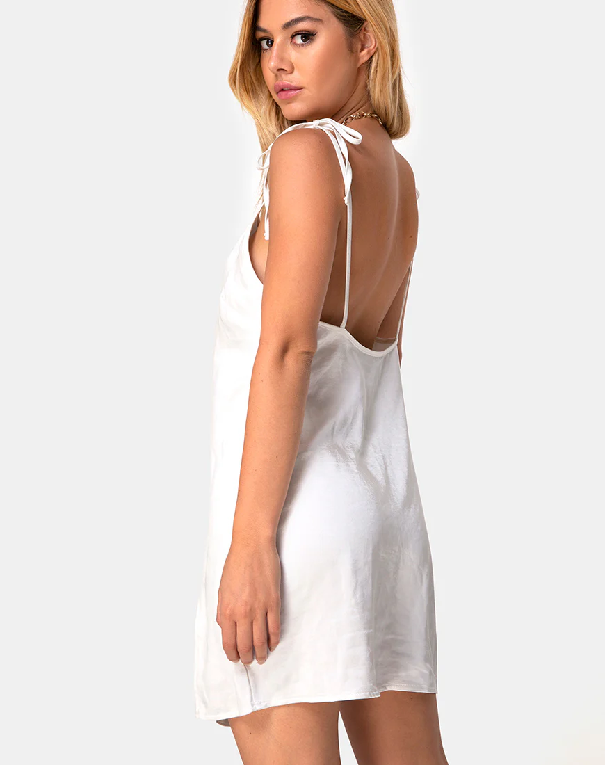 Doella Slip Dress in Satin Ivory - Awmao