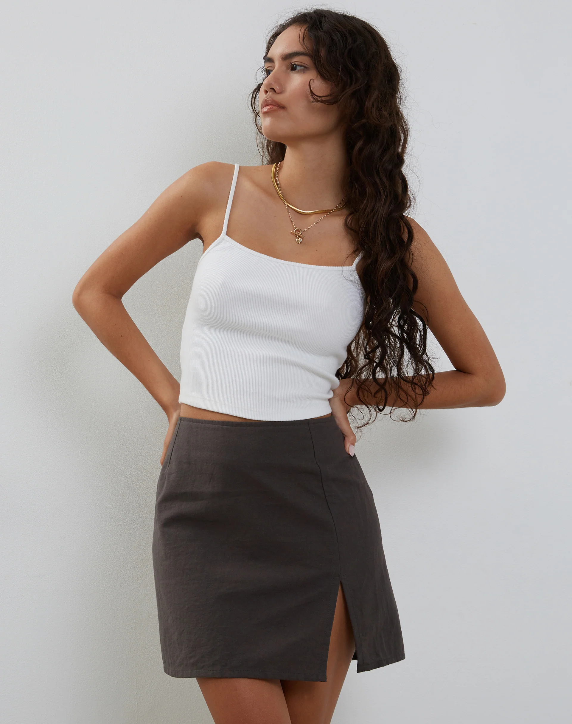 Sheny Mini Skirt in Charcoal Grey - Awmao