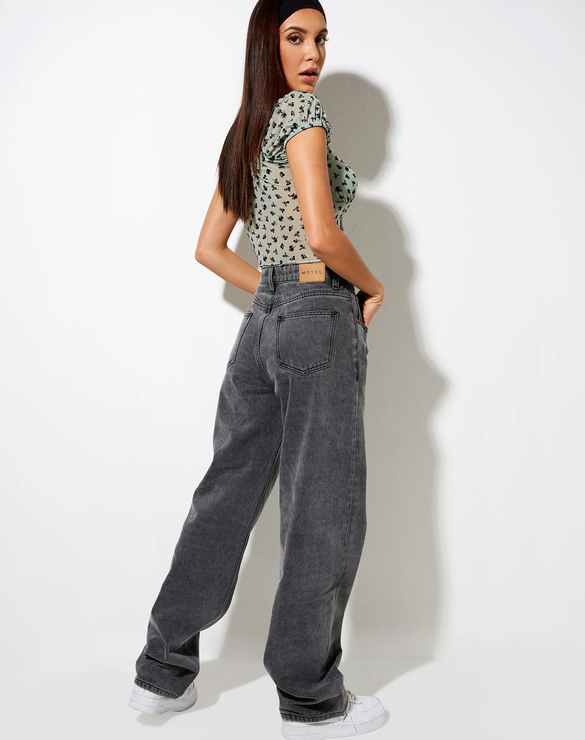 Ganika Crop Top in Sage Flower Buds Black Flock - Awmao