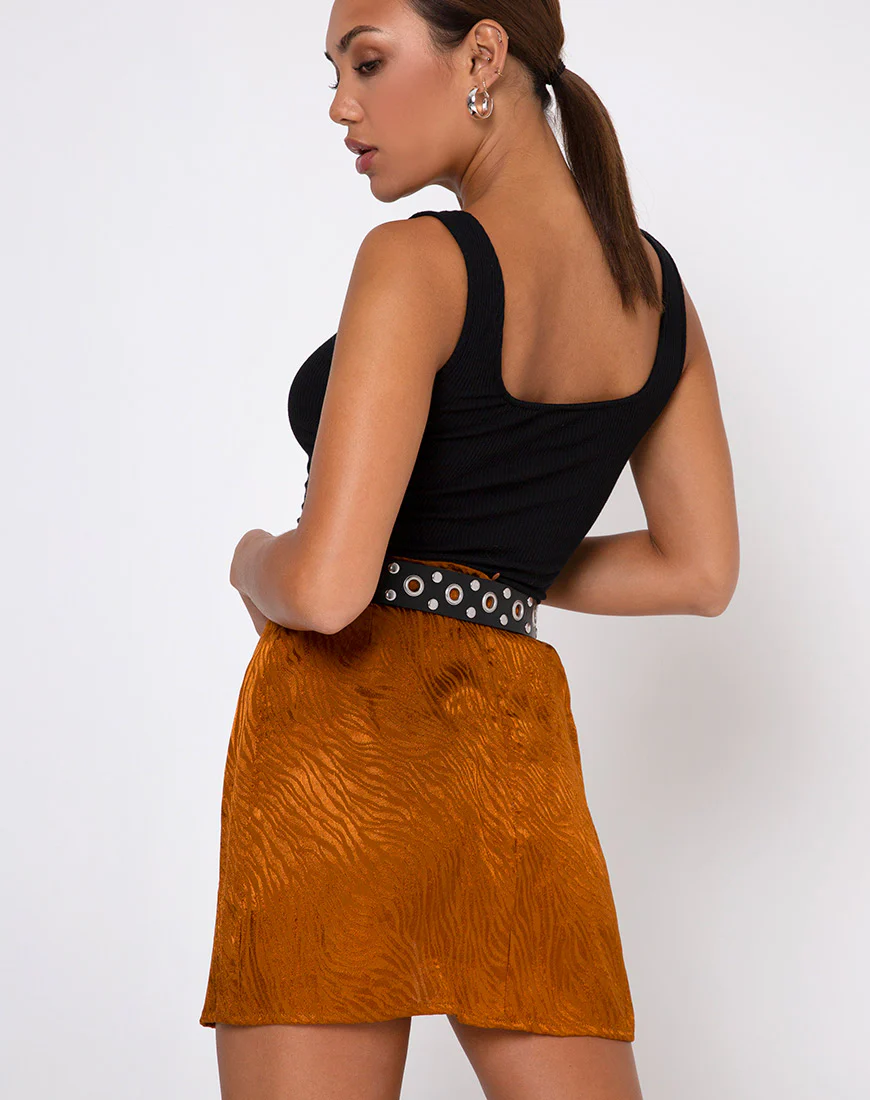 Shenka Mini Skirt in Satin Zebra Golden Coral - Awmao