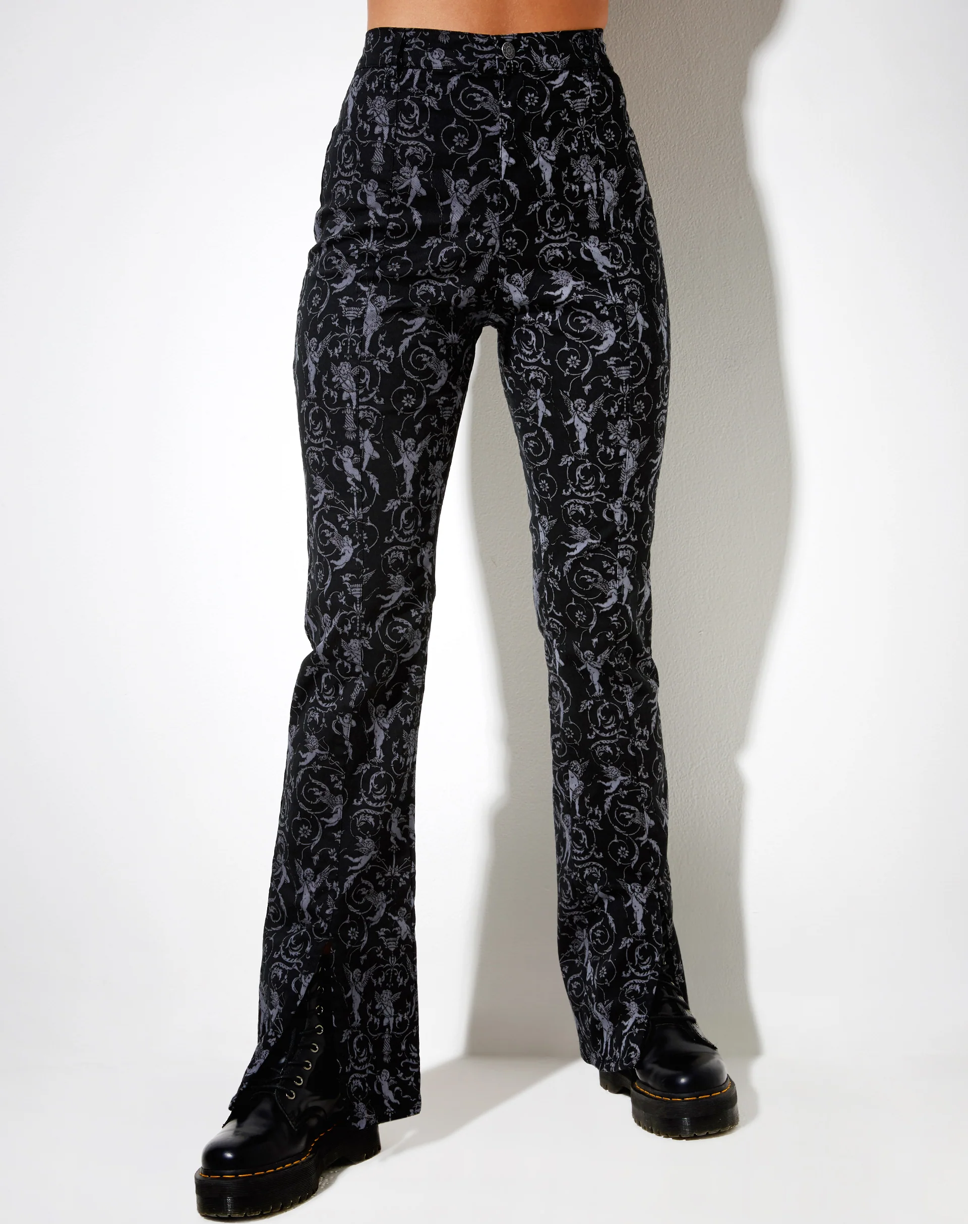 Zabby Flare Trouser in Baroque Cherub Black and Grey - Awmao