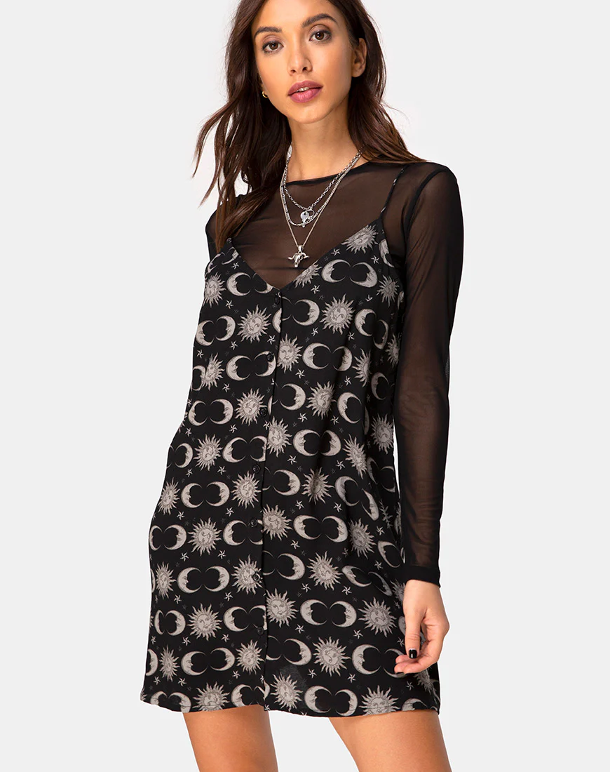 Sanna Slip Dress in Moonlight Black - Awmao