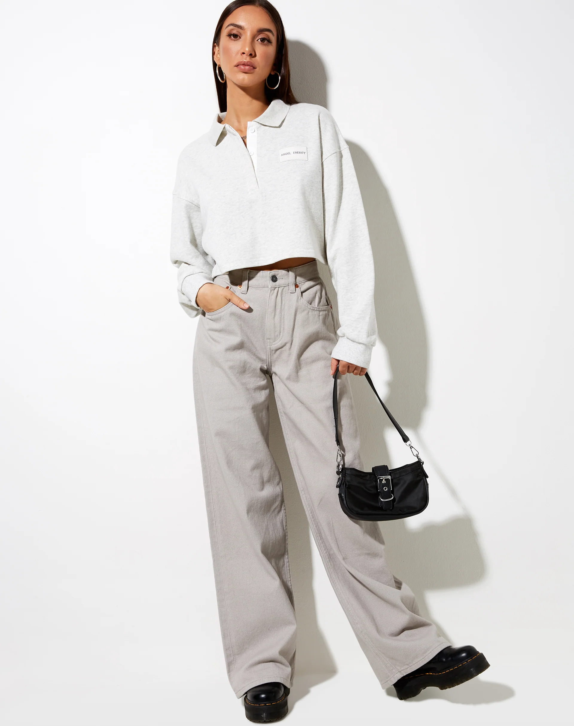 Saria Crop Top in Grey Wash 'Angel Energy' Label - Awmao