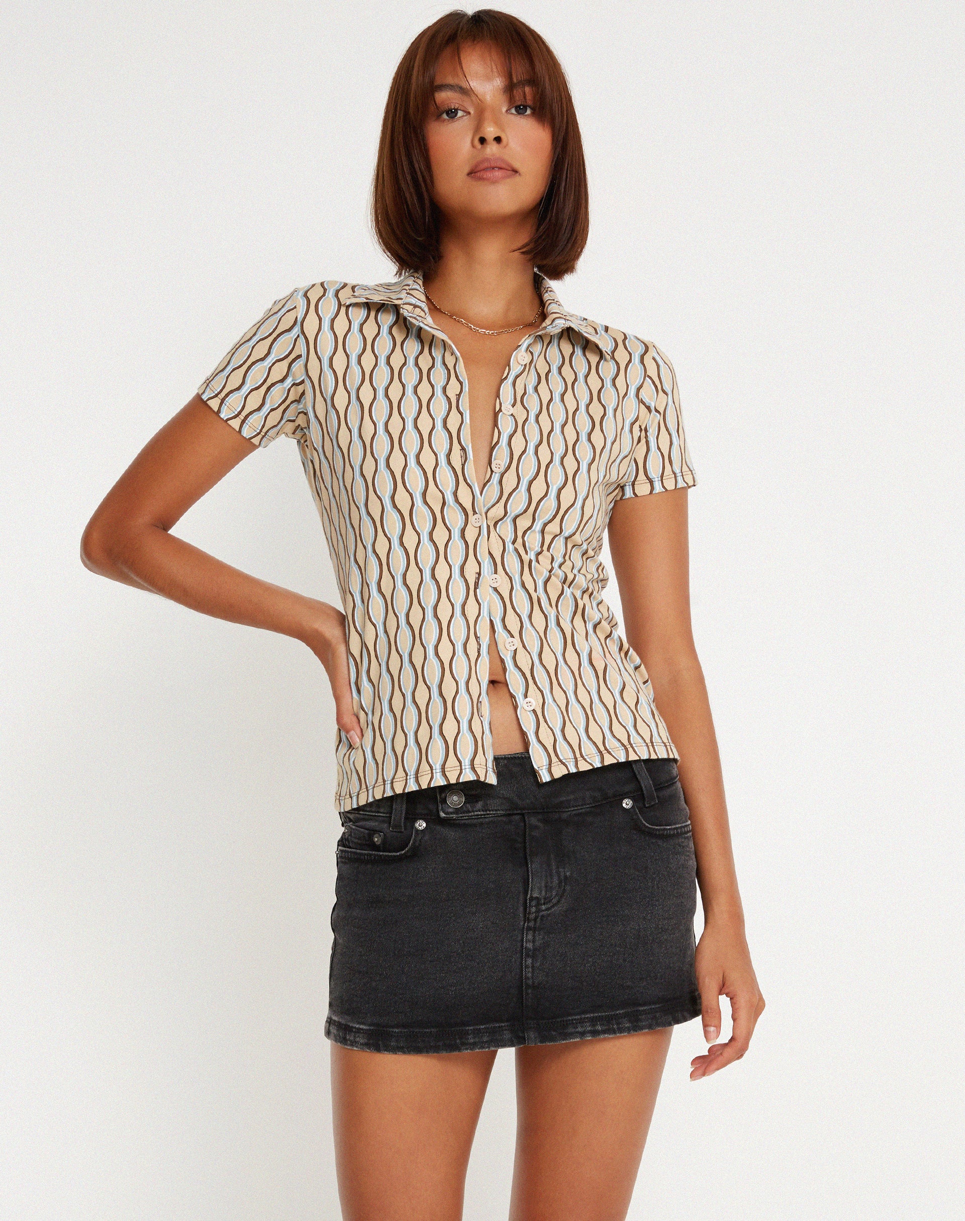 Yejin Shirt in Preppy Geo Brown - Awmao