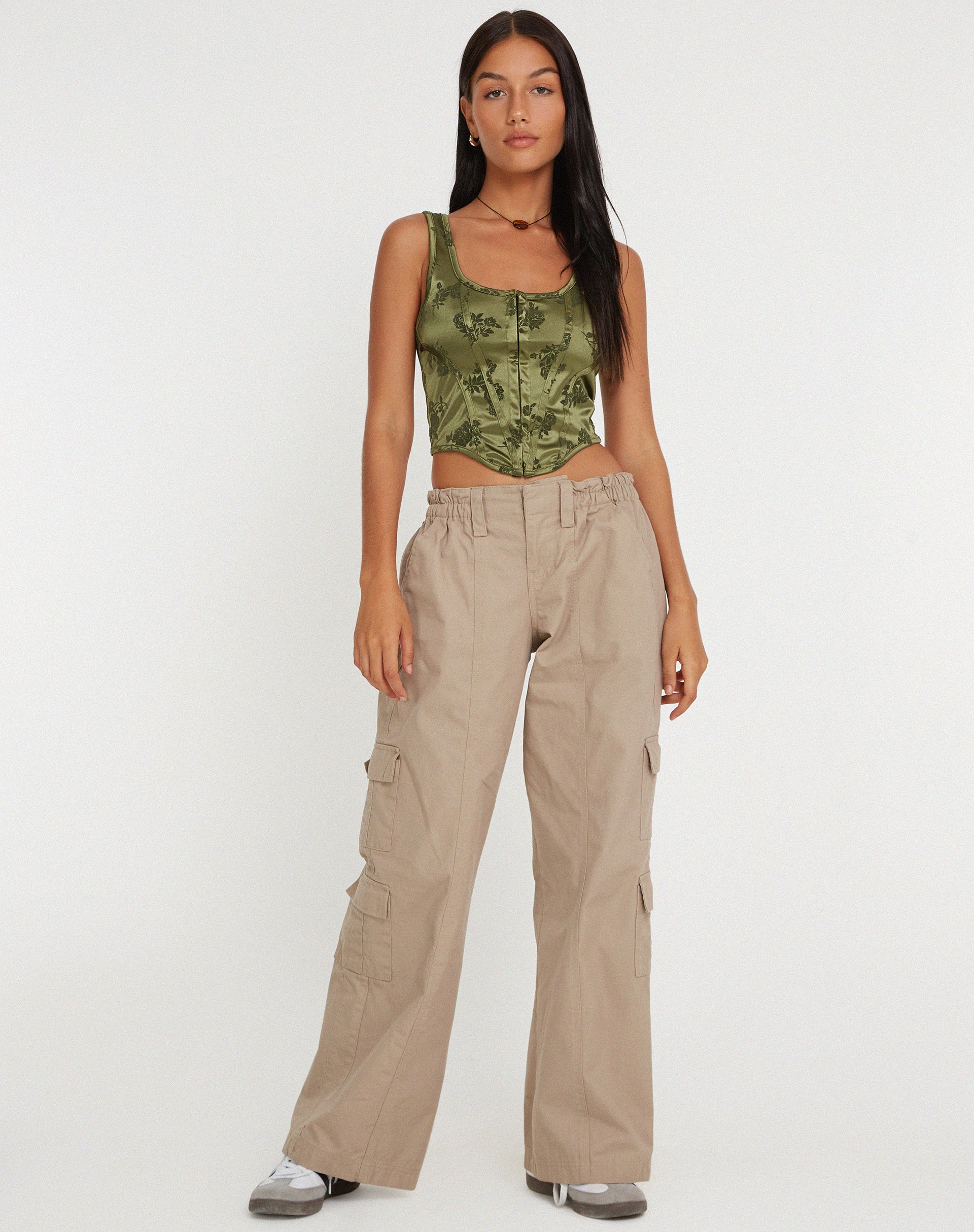 Elciva Corset Top in Rose Flock Loden Green - Awmao