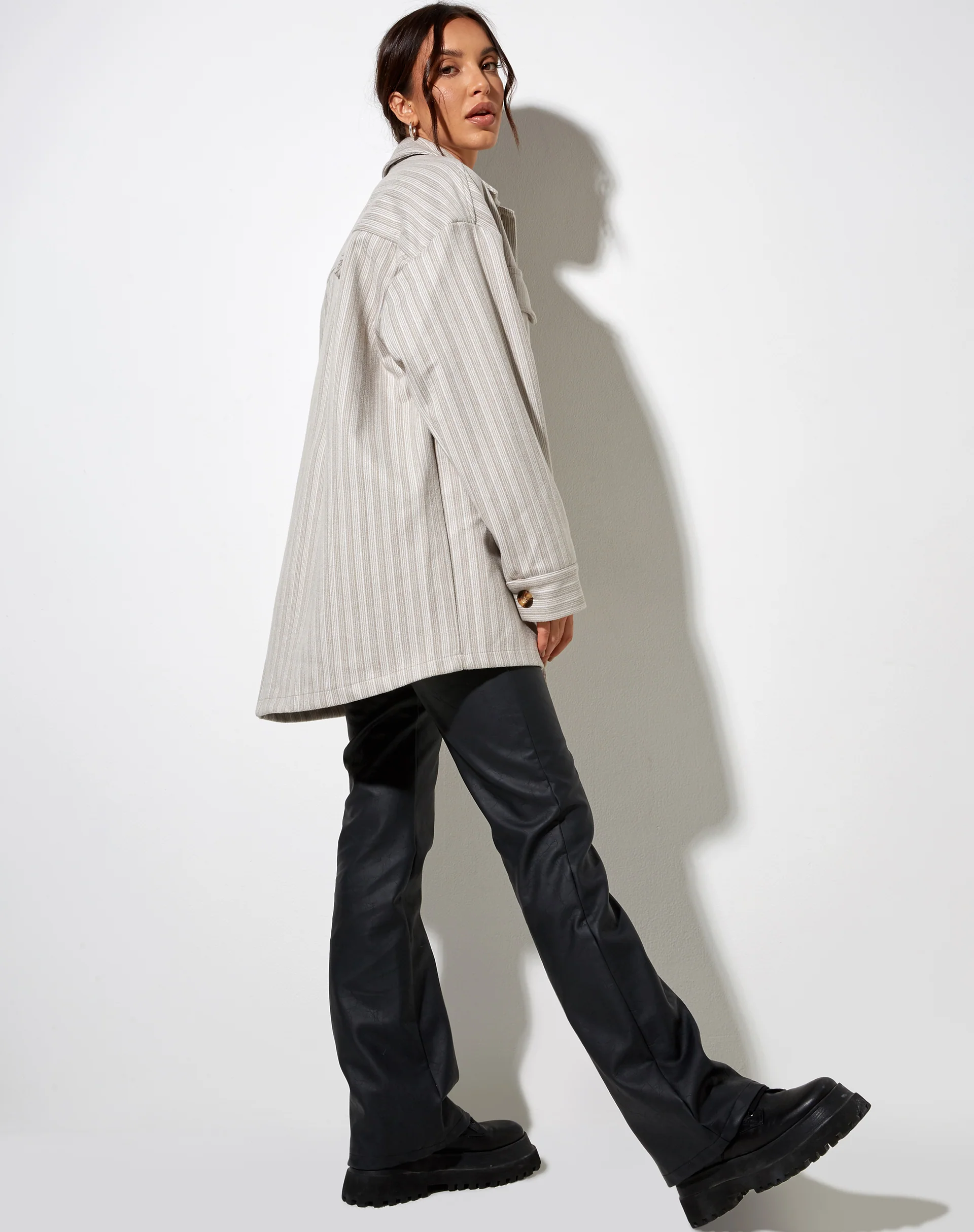 Marcella Shirt in Stripe Tonal Grey - Awmao