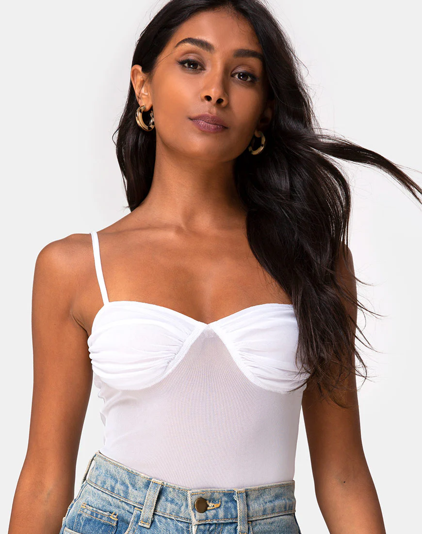 Jelita Sheer Bodice in White Net - Awmao