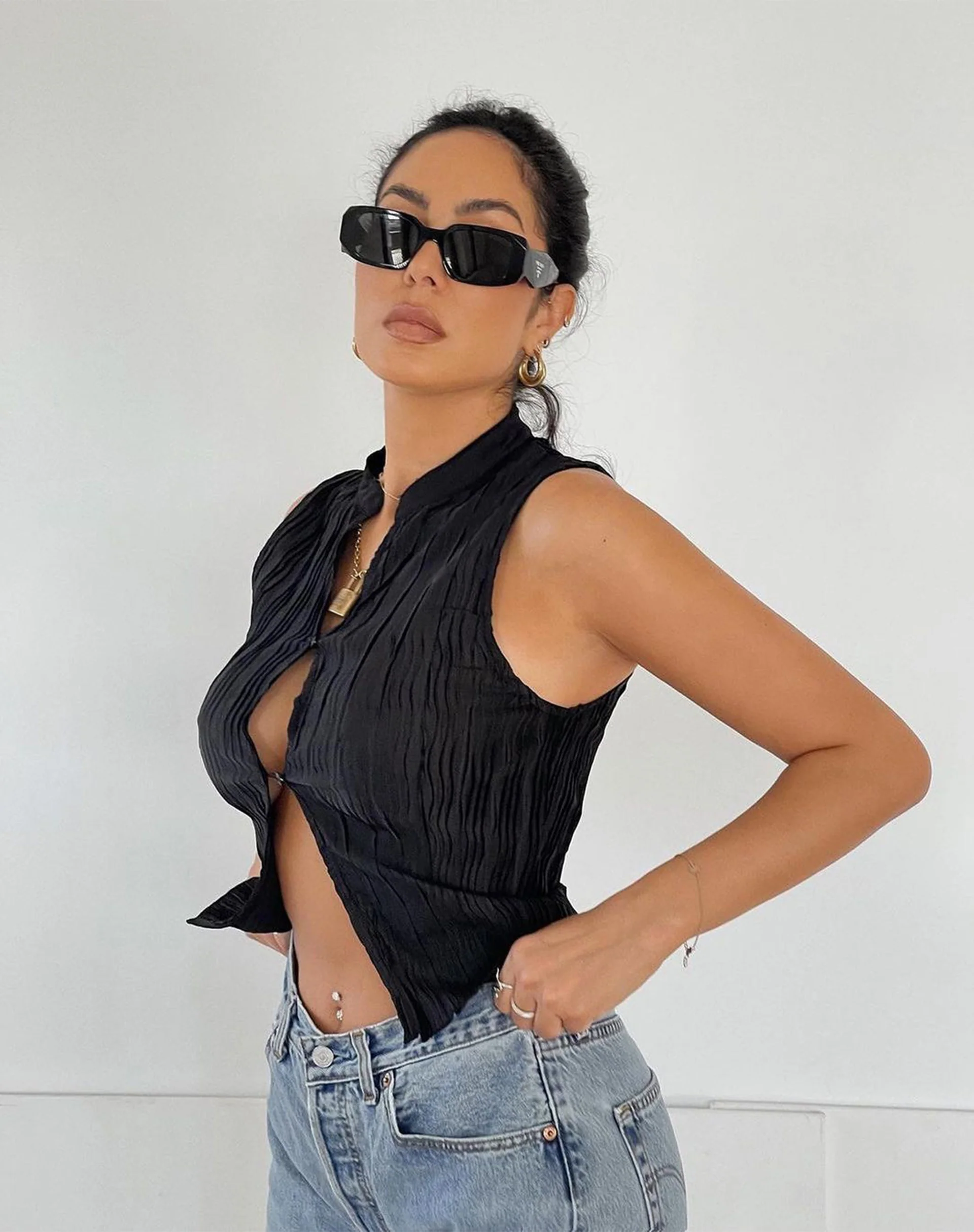 Inara Crop Top in Crinkle Black - Awmao