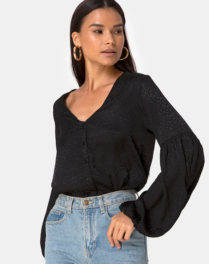Vautier Top in Satin Cheetah Black - Awmao