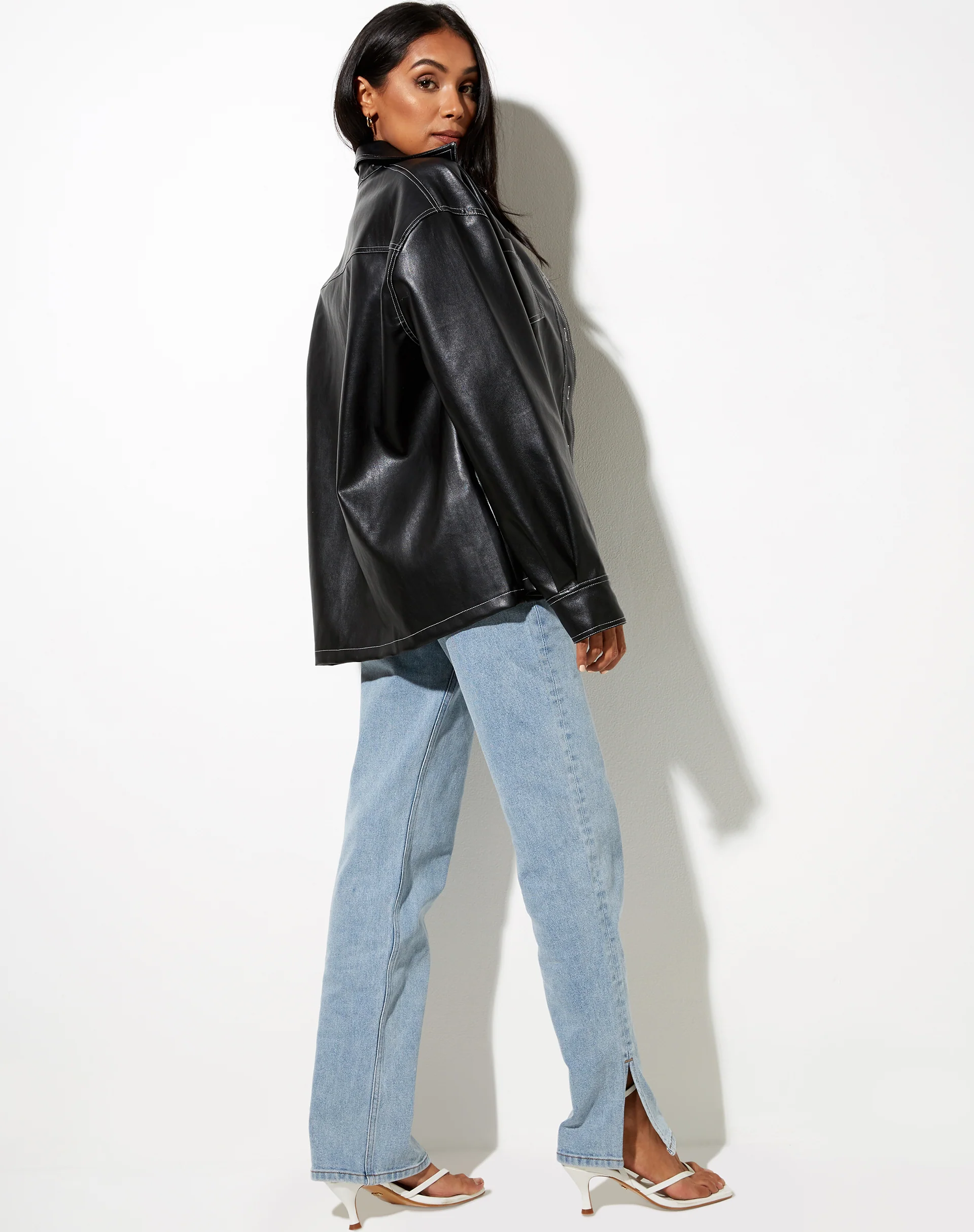 Lumberjack Shirt in PU Black with White Stitch - Awmao