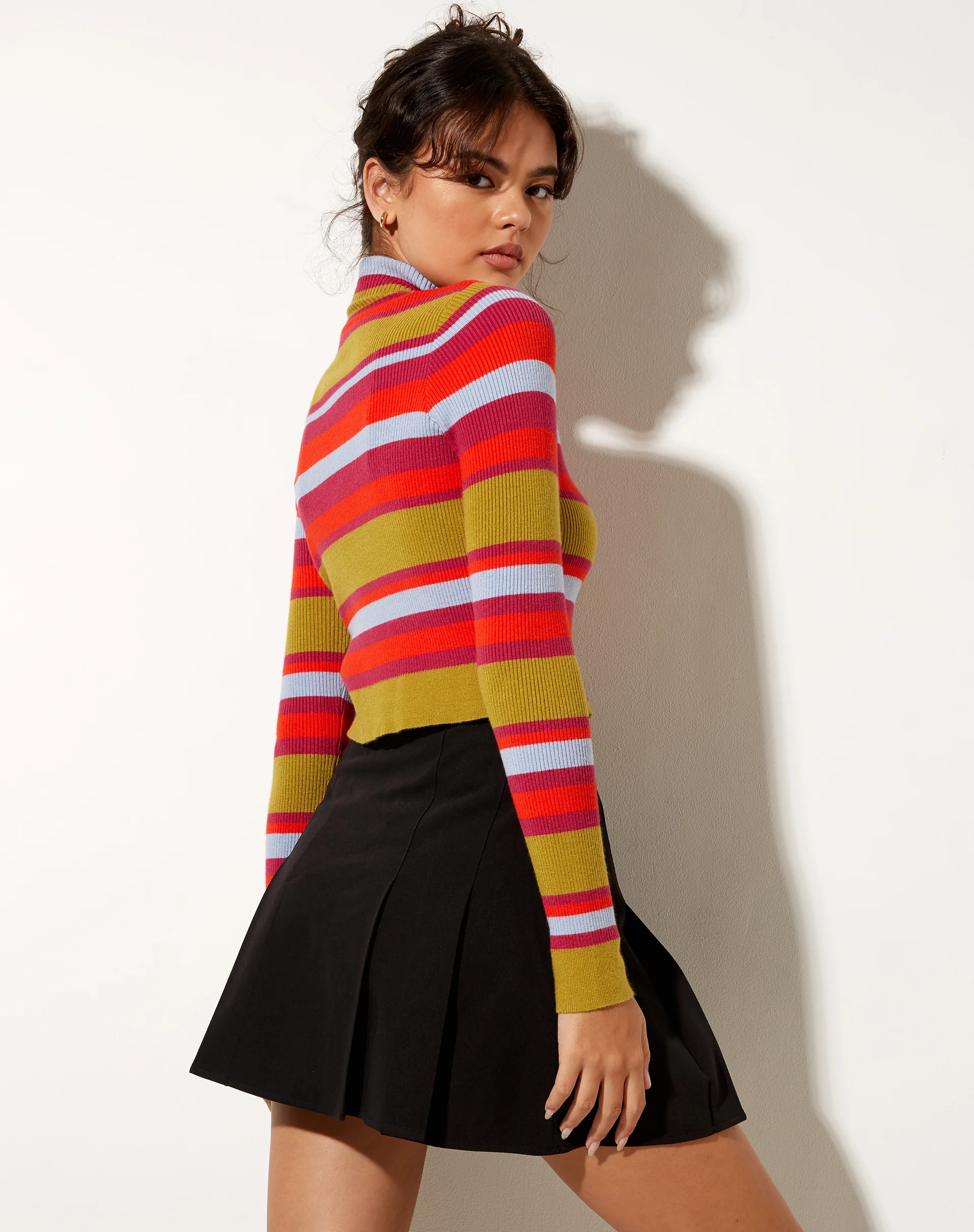 Josea Top in Stripe Palm Orange Purple and Blue - Awmao
