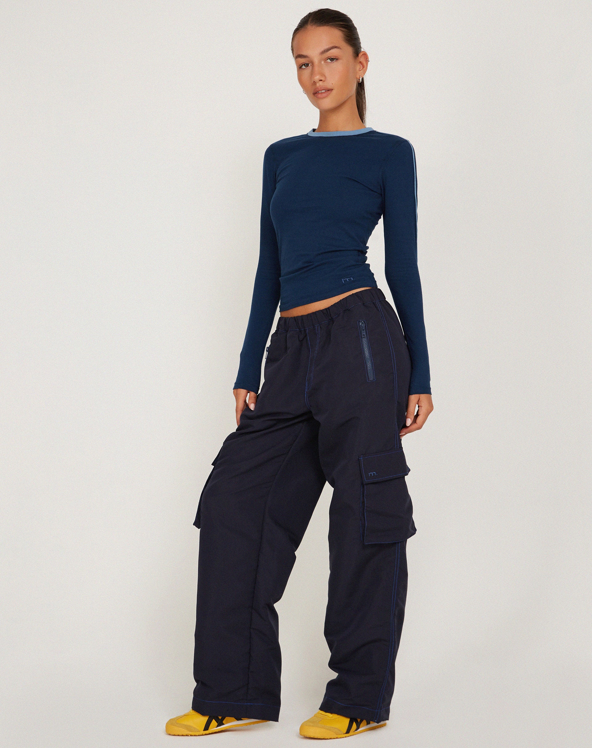 Oriells Cargo Trouser in Navy Top Stitch - Awmao