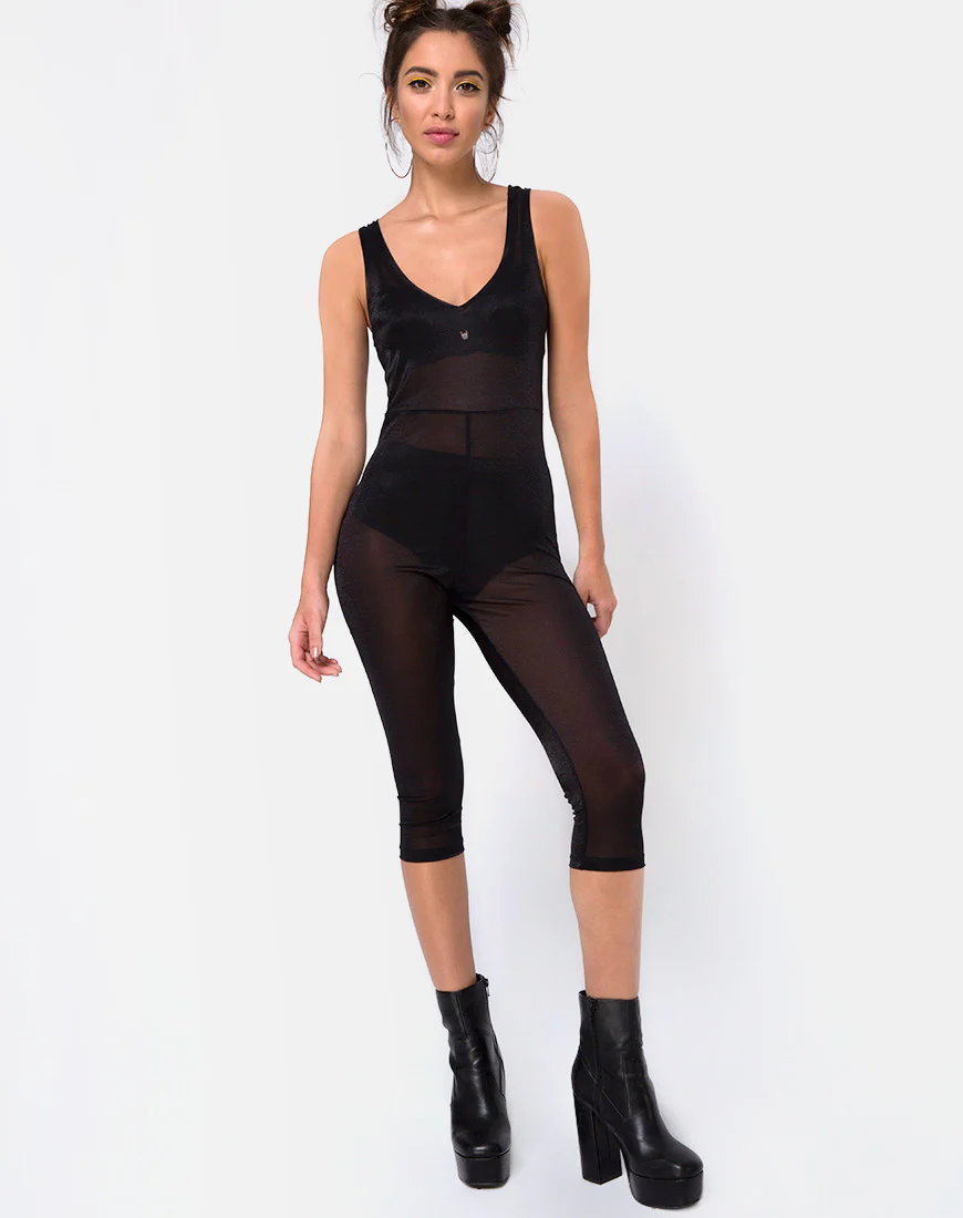 Devile Unitard in Sheer Mesh Black - Awmao