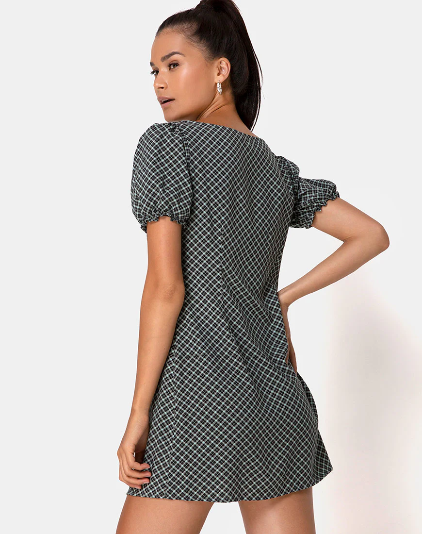 Montero Mini Dress in Check it Out Green - Awmao