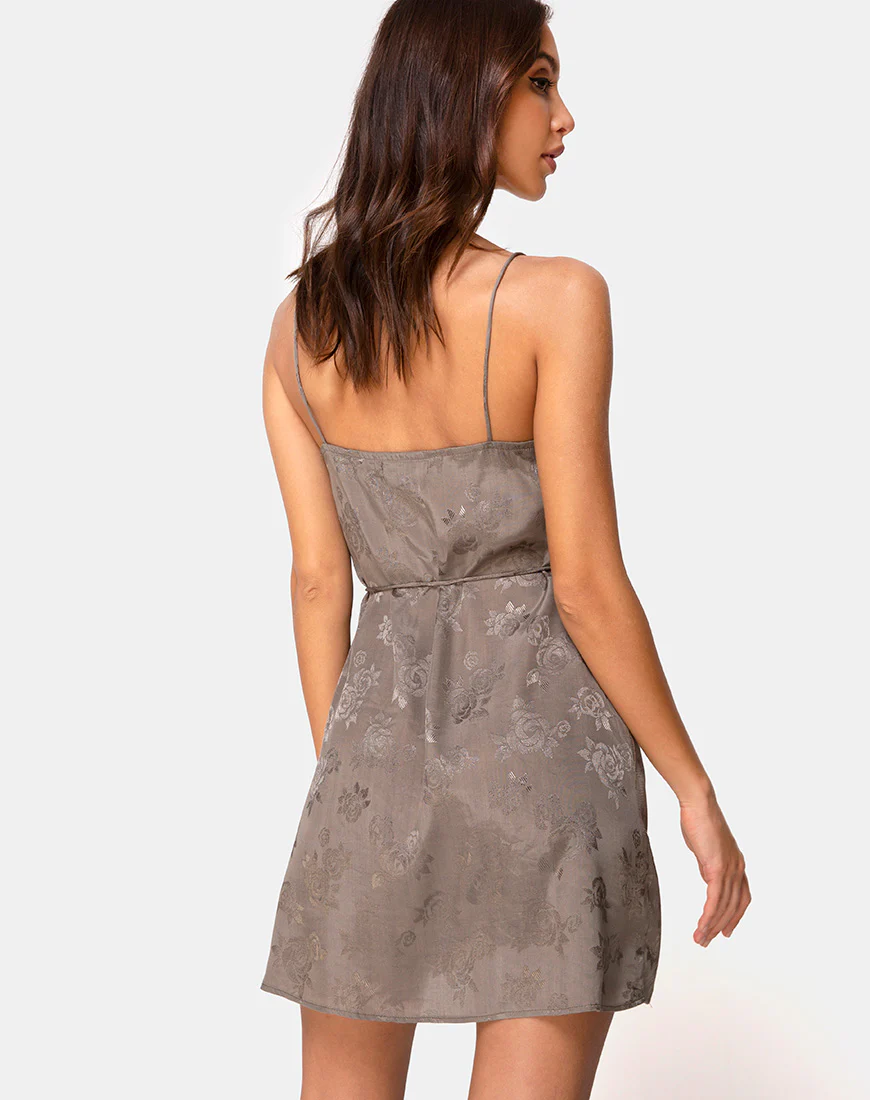 Furiosa Wrap Dress in Satin Rose Silver Grey - Awmao