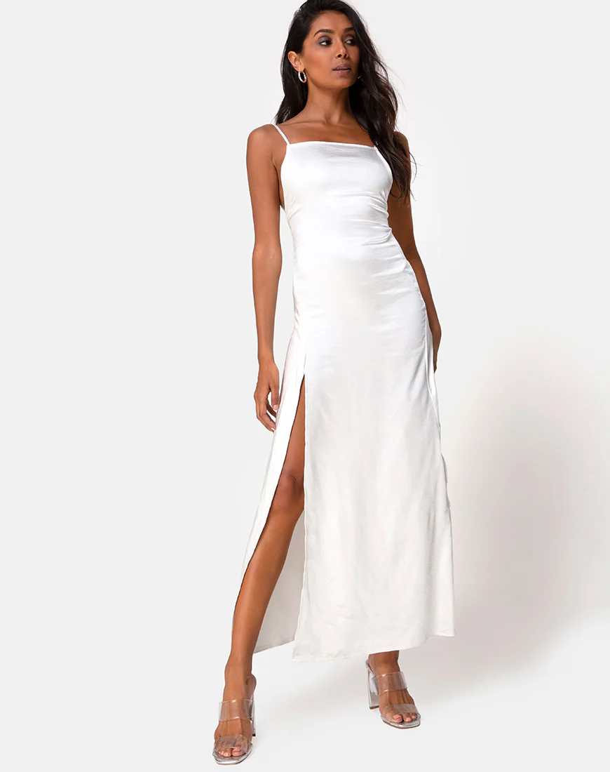 Bonita Dress in Satin Ivory - Awmao