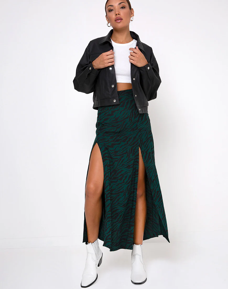 Mica Maxi Skirt in 90's Zebra Forest Green - Awmao
