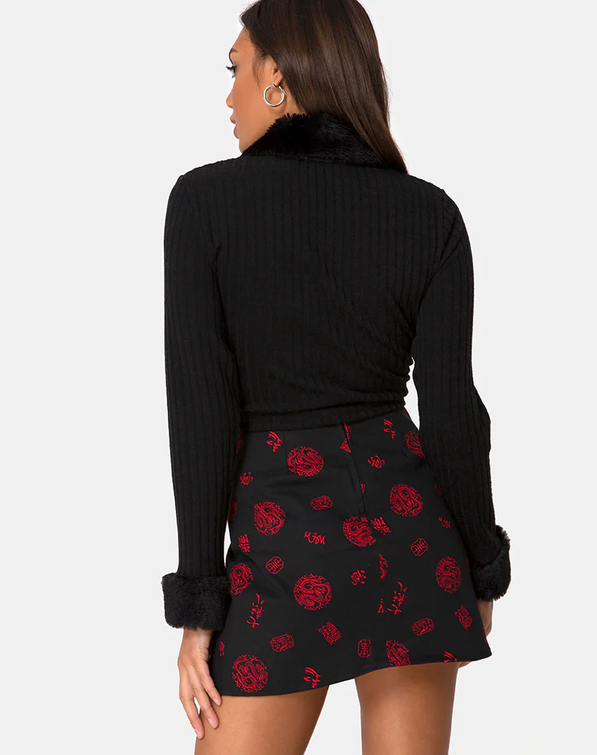 Pelmet Skirt in China Town Black Red - Awmao
