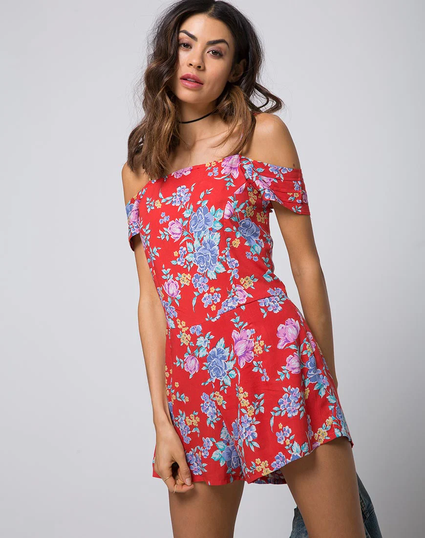 Samitta Cold Shoulder Playsuit in Vintage Fleur - Awmao