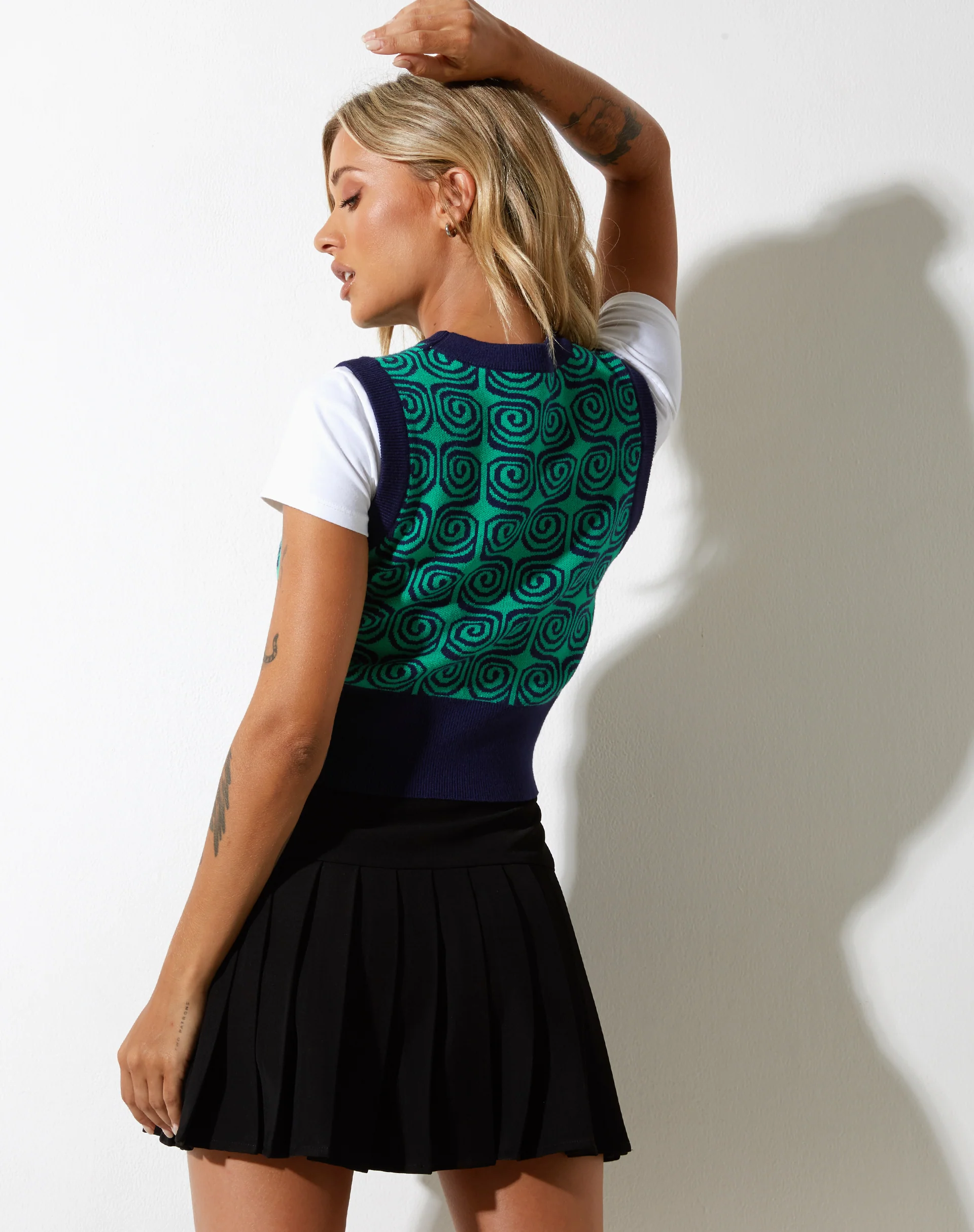 Jaya Sweater Vest in Swirl Green and Blue - Awmao