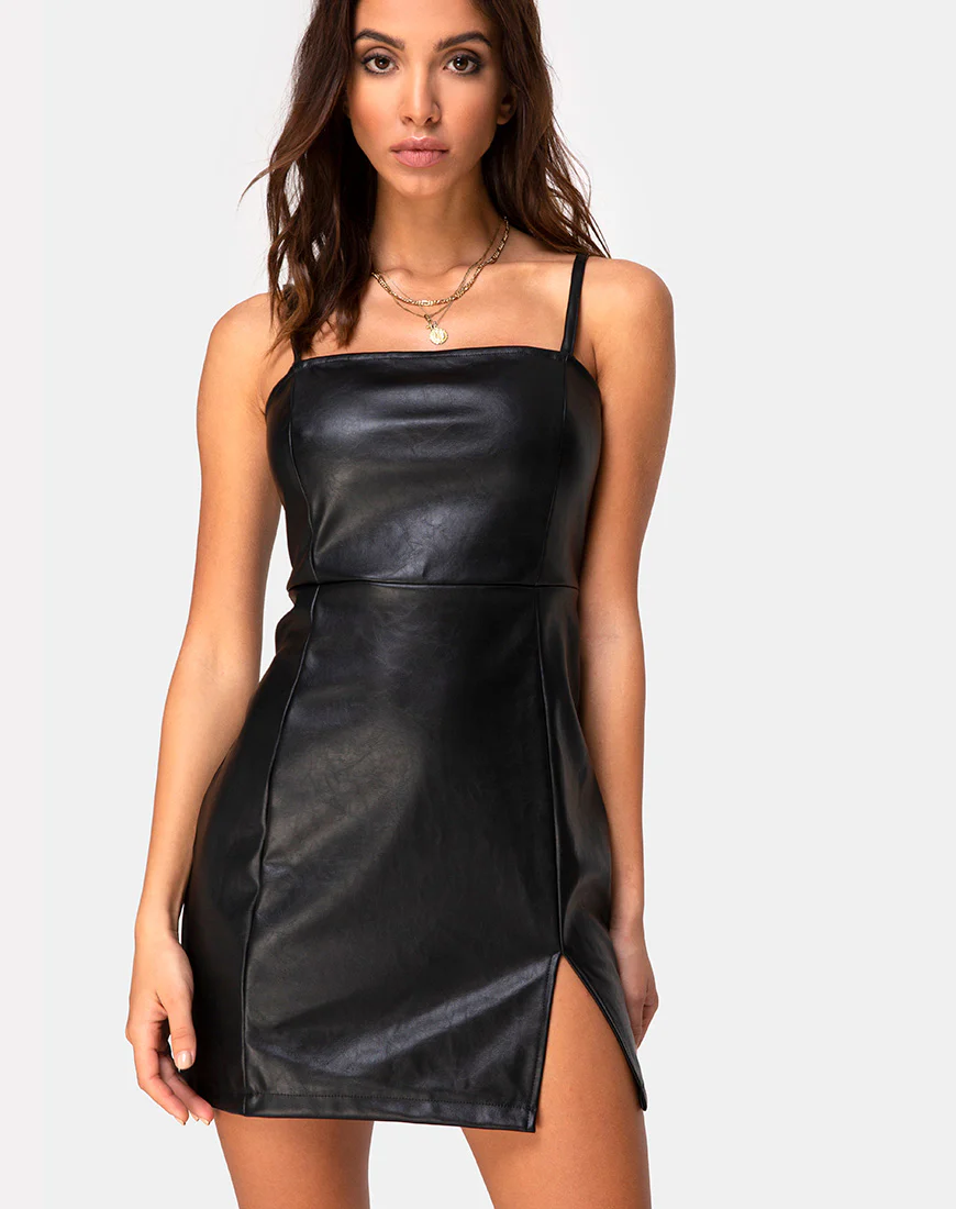 Rosina Dress in PU Black - Awmao