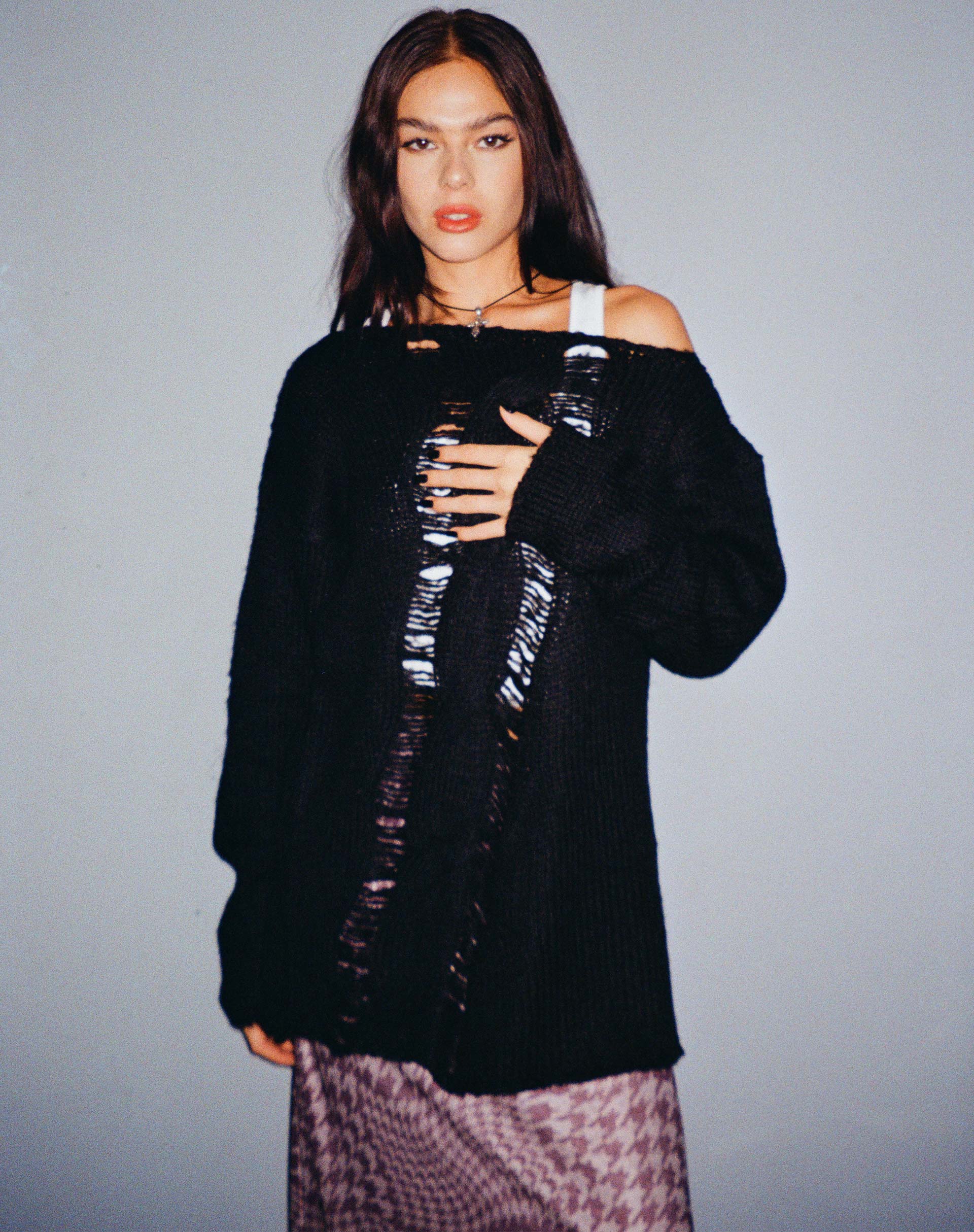 Akohara Laddered Knitted Top in Black - Awmao