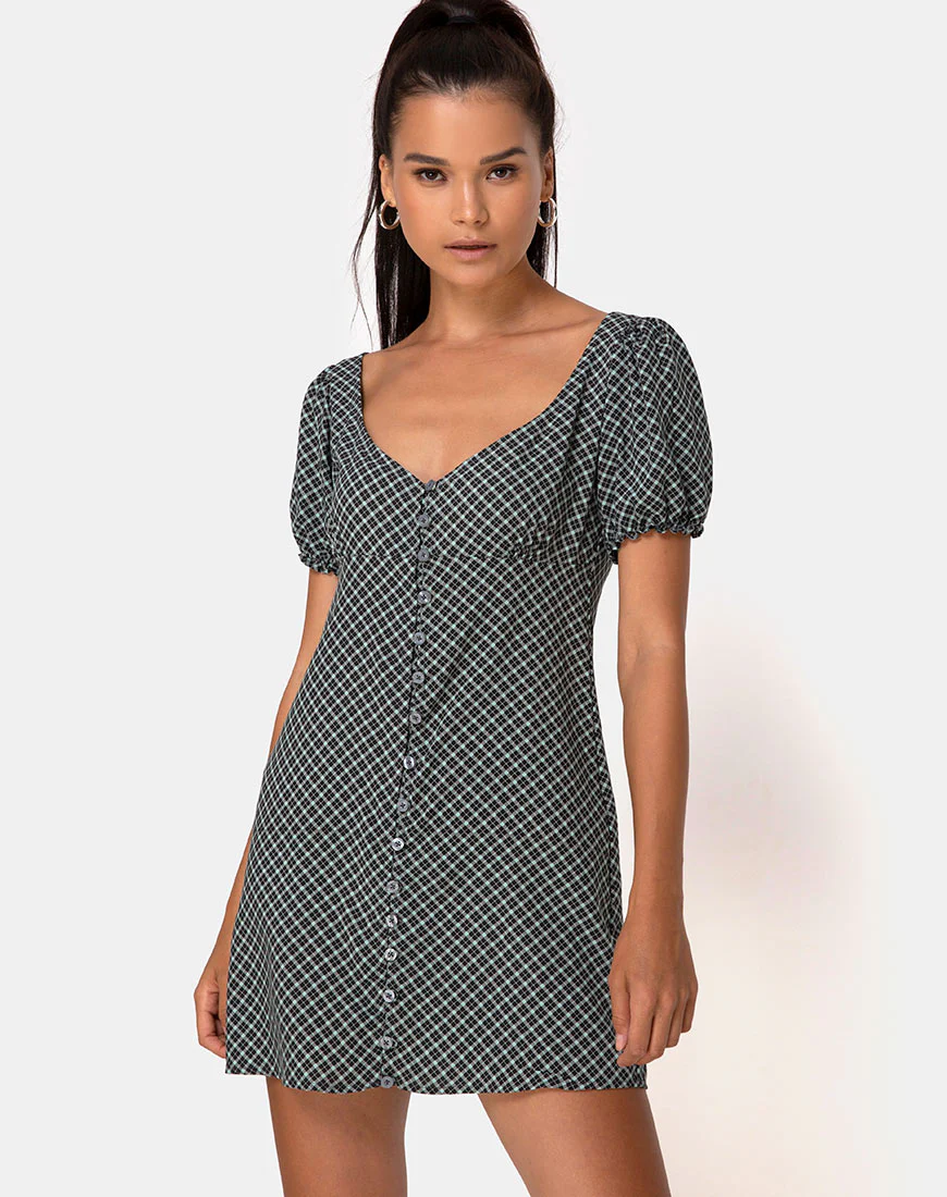 Montero Mini Dress in Check it Out Green - Awmao