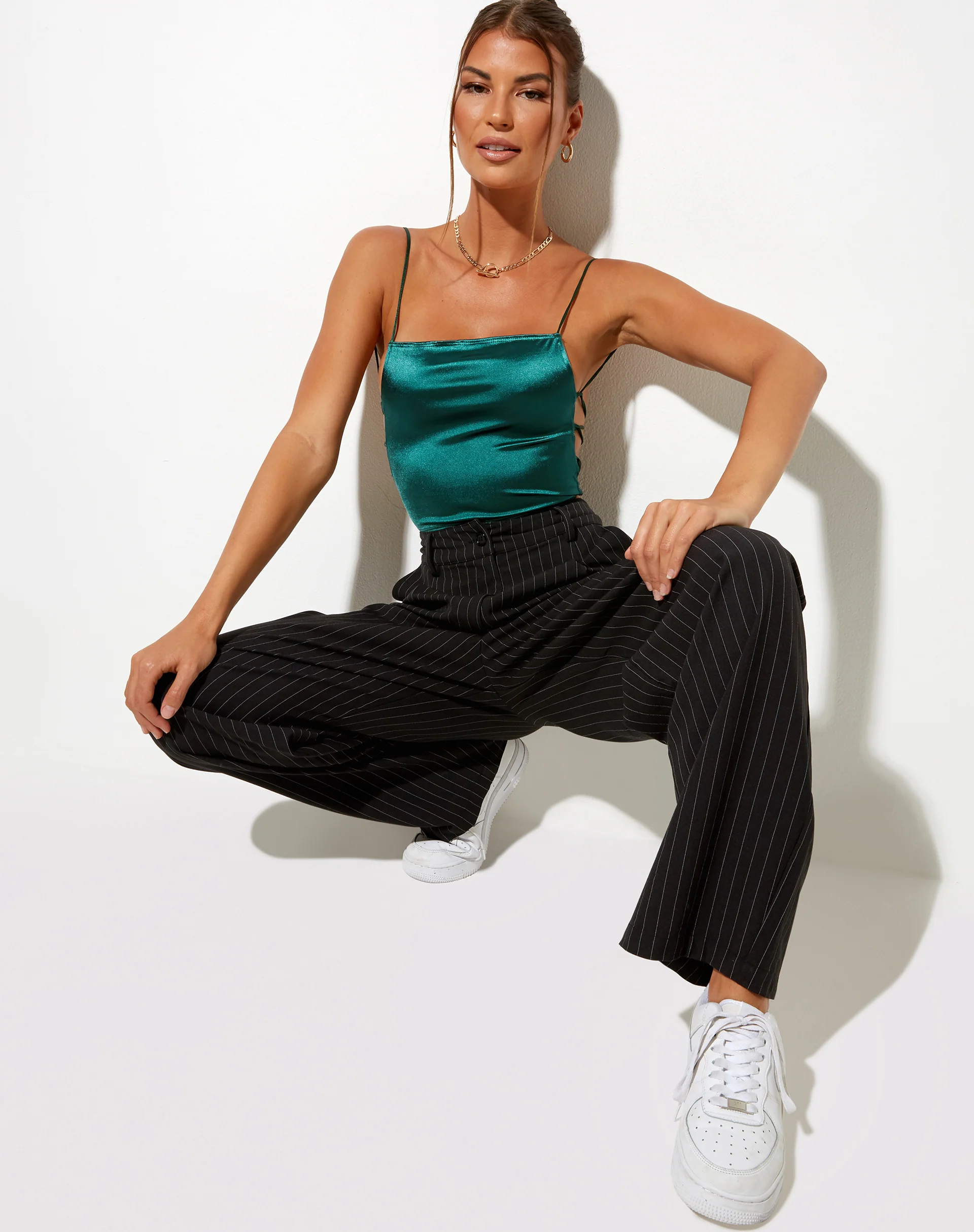 Ozka Crop Top in Satin Forest Green - Awmao