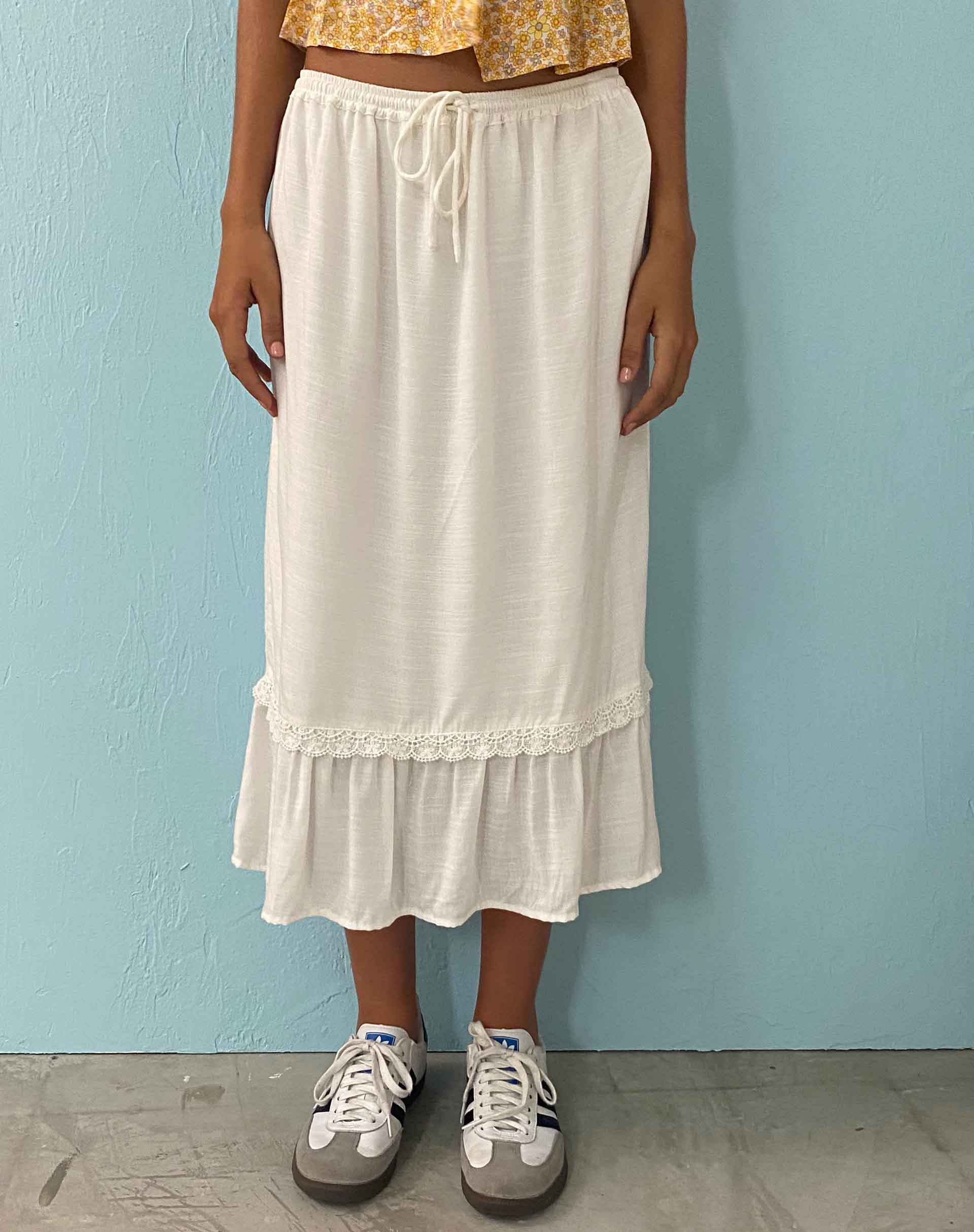 Kokies Frill Hem Midi Skirt in White - Awmao