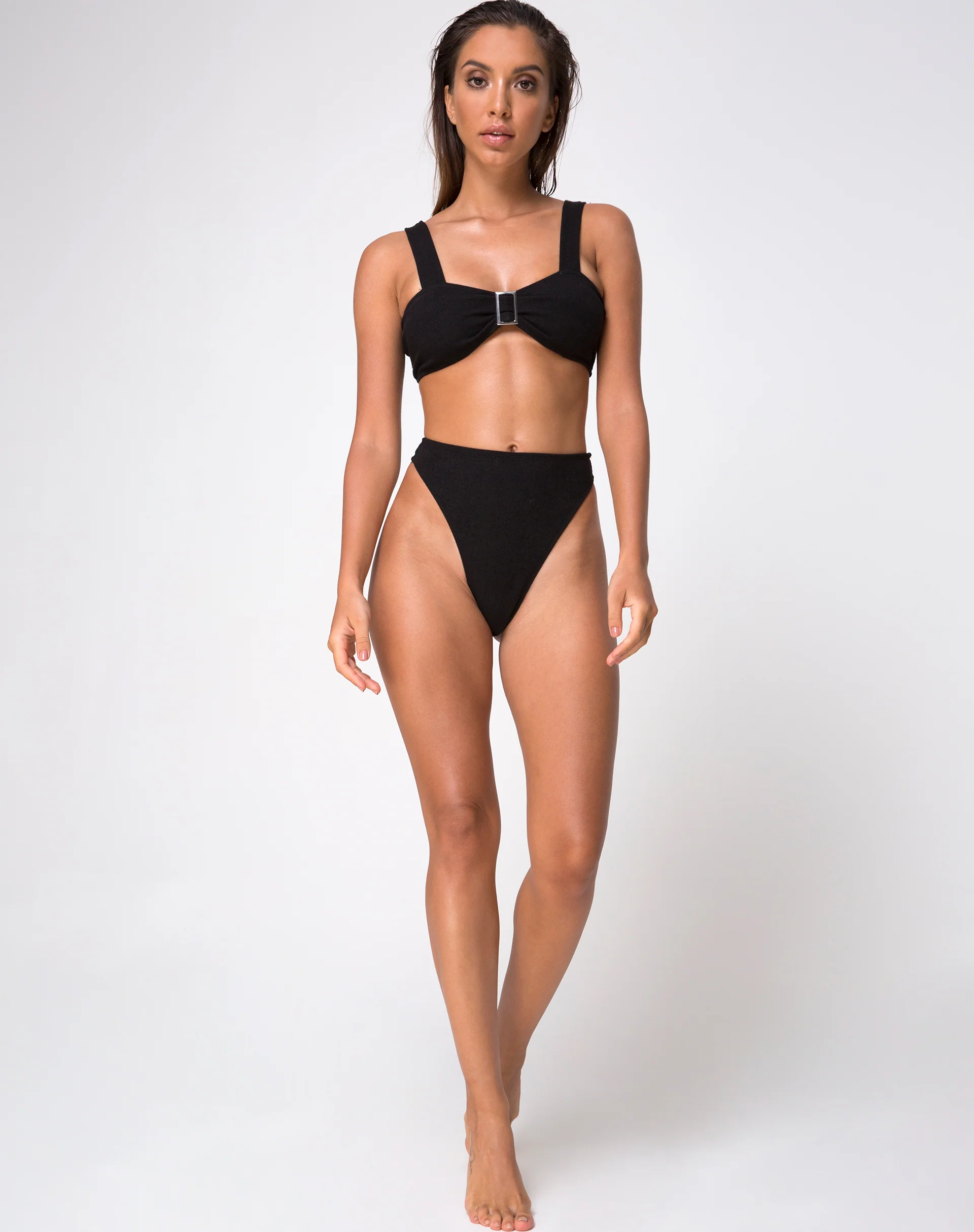 Kyla Bikini Bottom in Black Mini Rib - Awmao