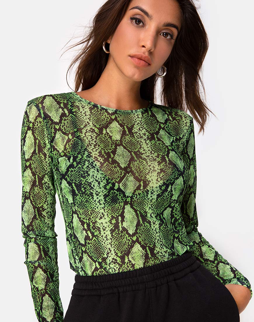 Betina Bodice in Slime Lime Snake Mesh - Awmao